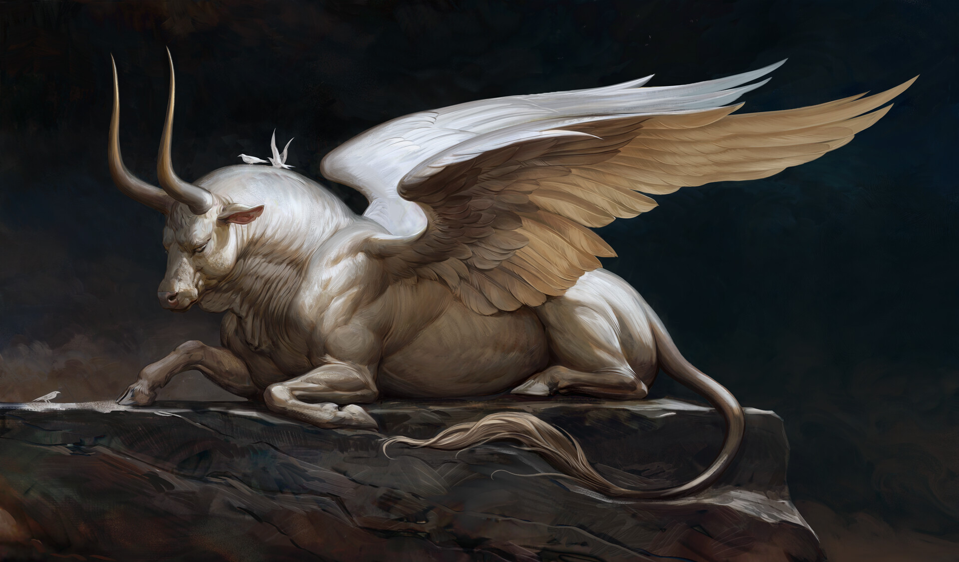Maria Zolotukhina Artwork Fantasy Art Creature Horns Wings Bull 1920x1125