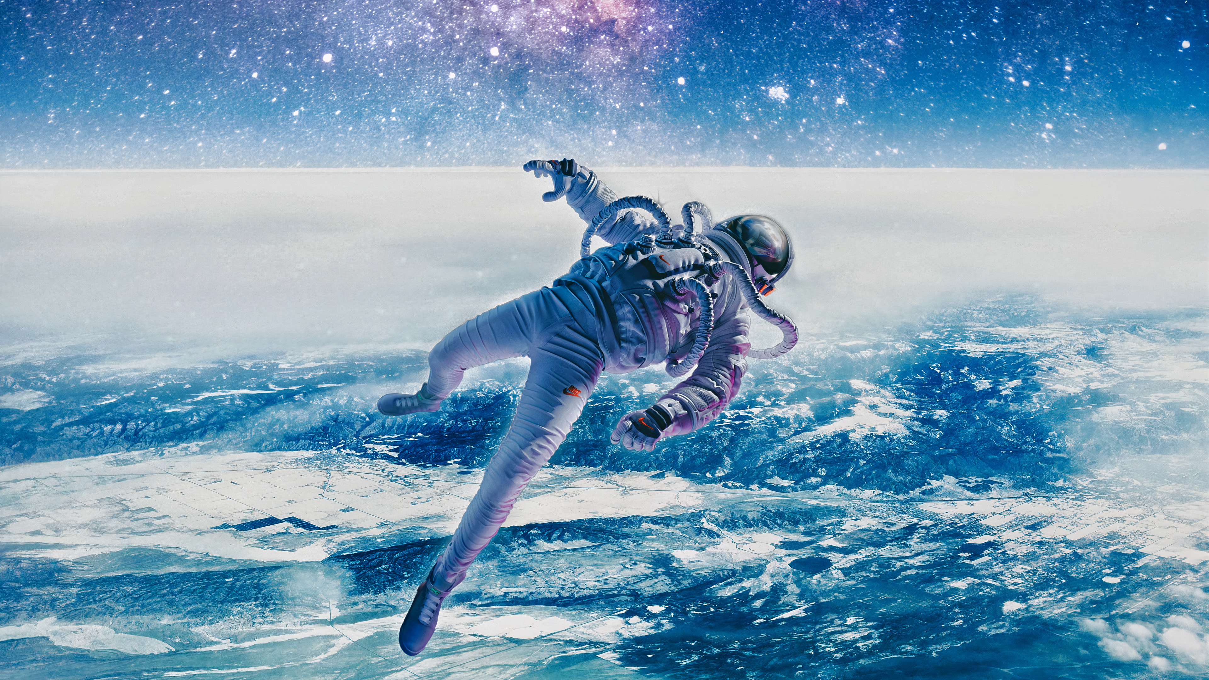 Digital Art Artwork Astronaut Clouds Sky Falling Earth Atmosphere Nike Mountains 3840x2160