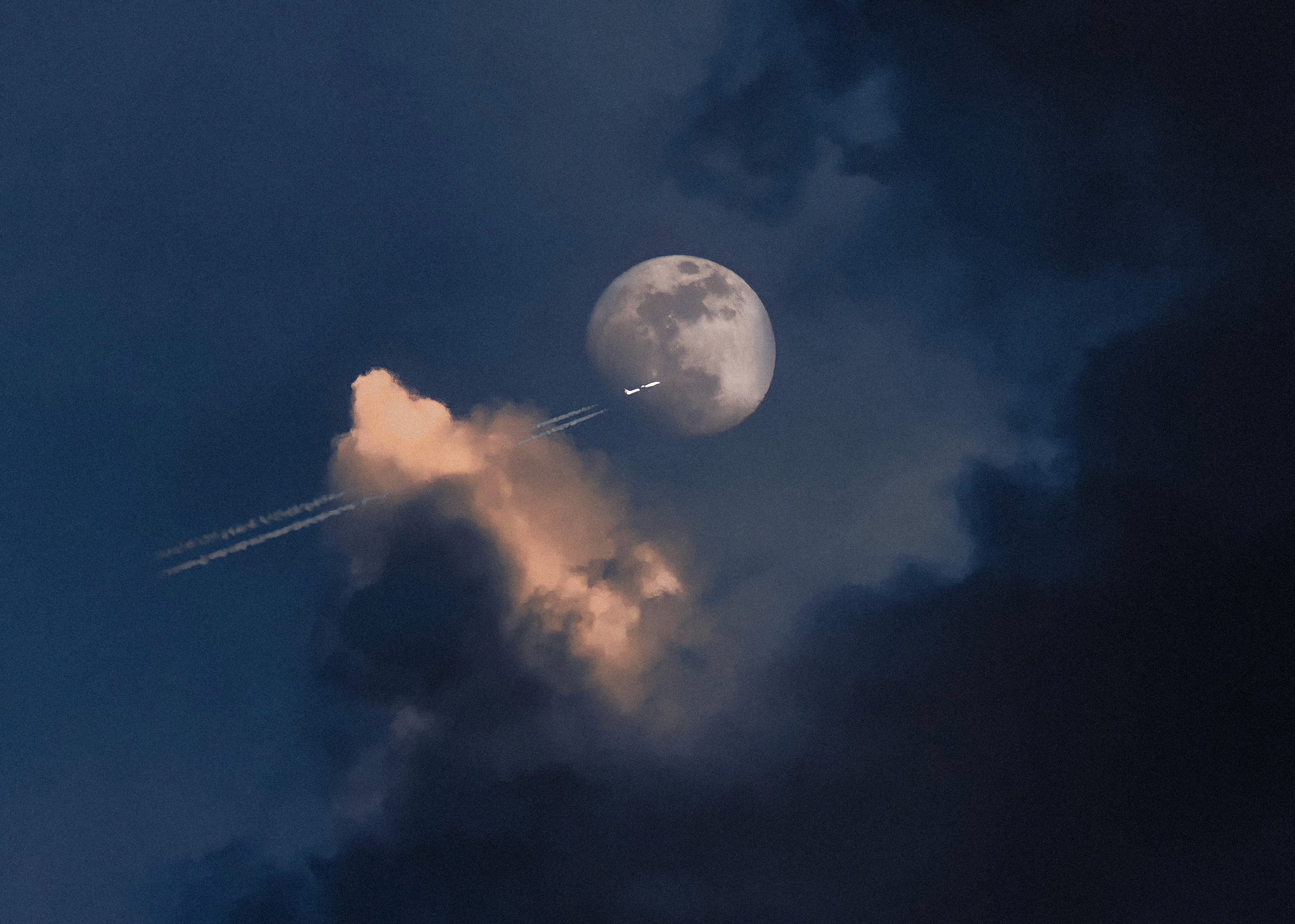 Sky Moon Nature Clouds Night Airplane 2048x1462