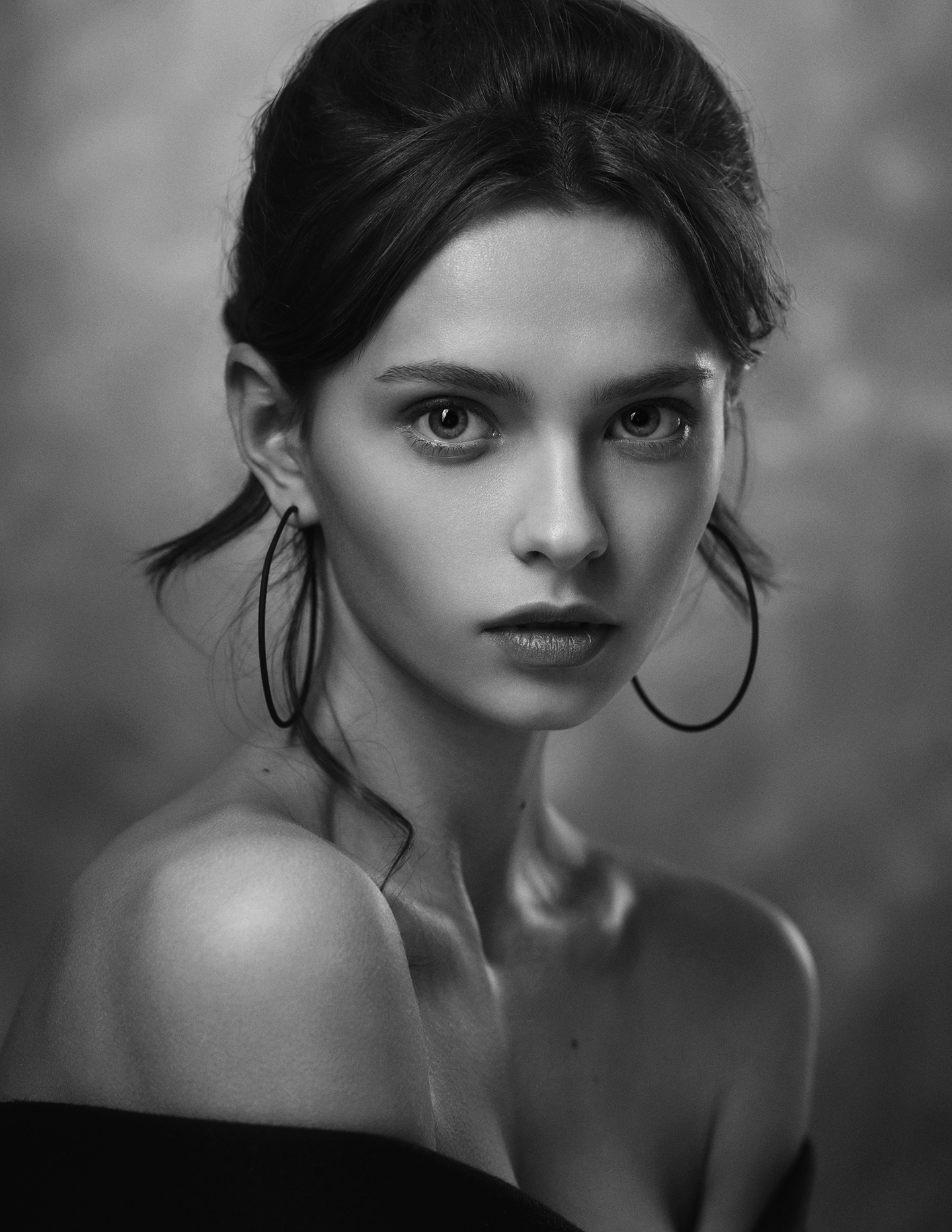 Anton Plotnikov Women Portrait Looking At Viewer Bare Shoulders Monochrome Simple Background 1440x1864