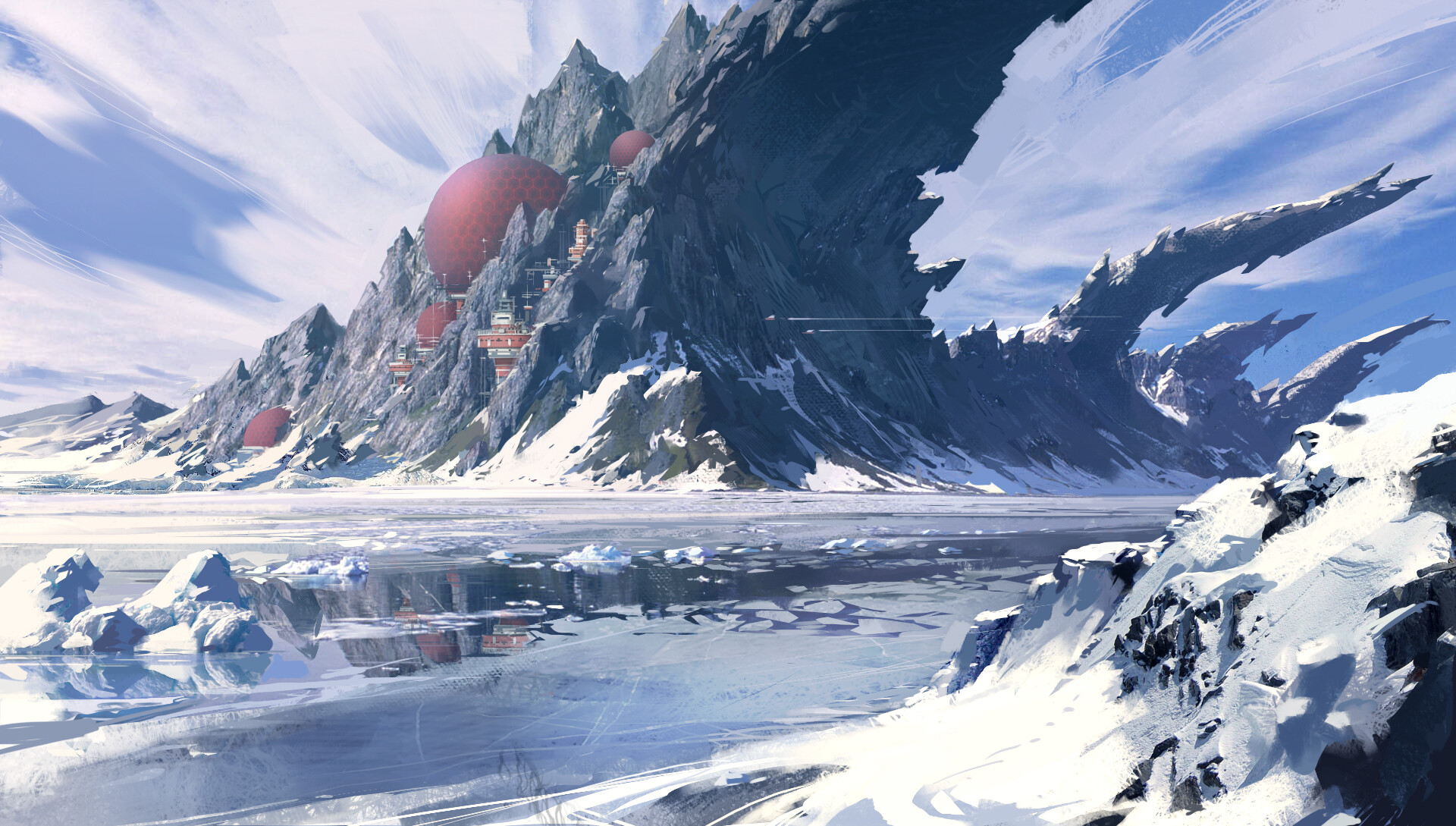 Digital Art Fantasy Art Landscape Snow Futuristic Spaceship Mountains 1920x1089
