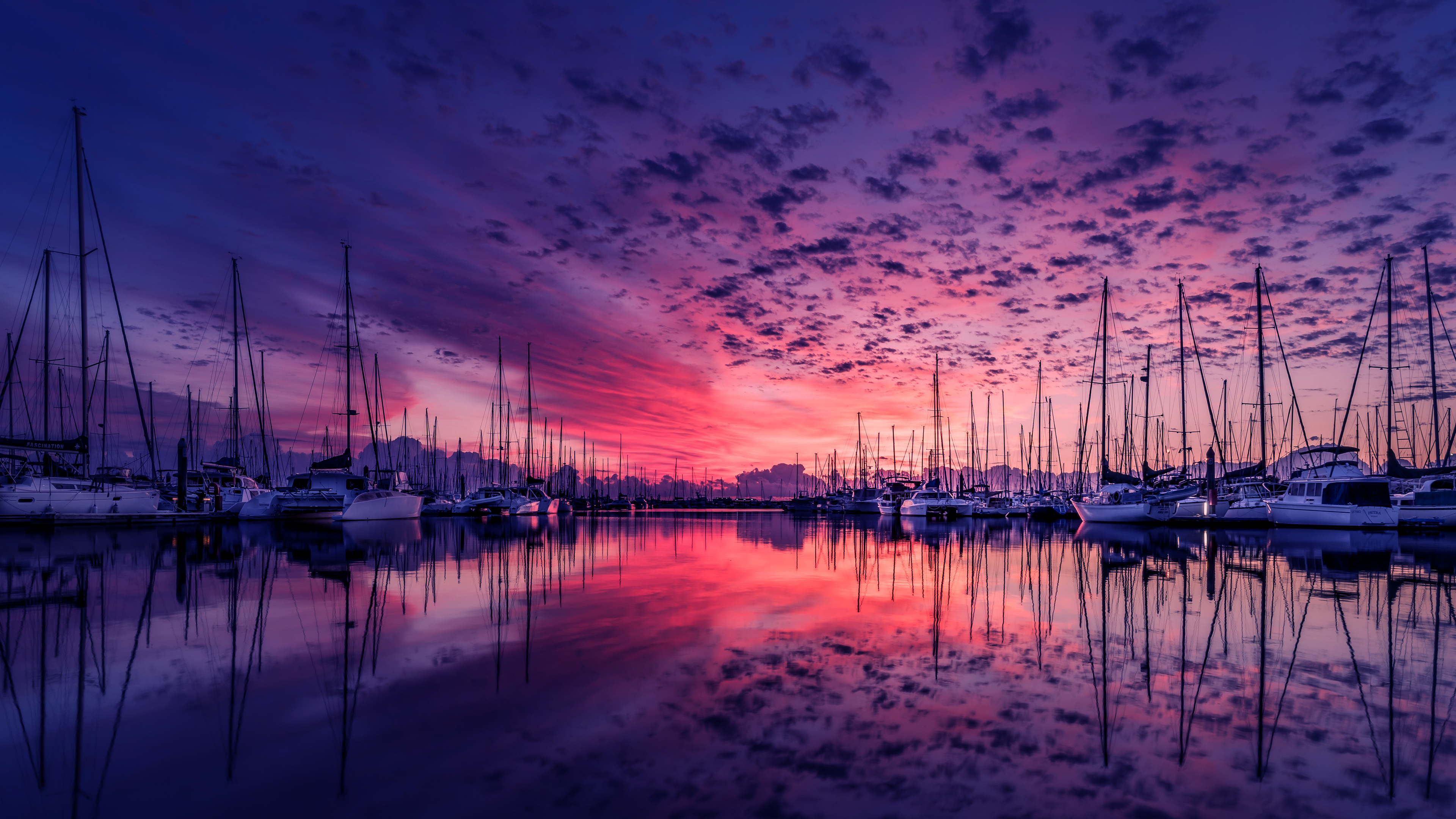Nature Sailboats Sea Sky Clouds Sunset Bay Reflection Ports 3840x2160
