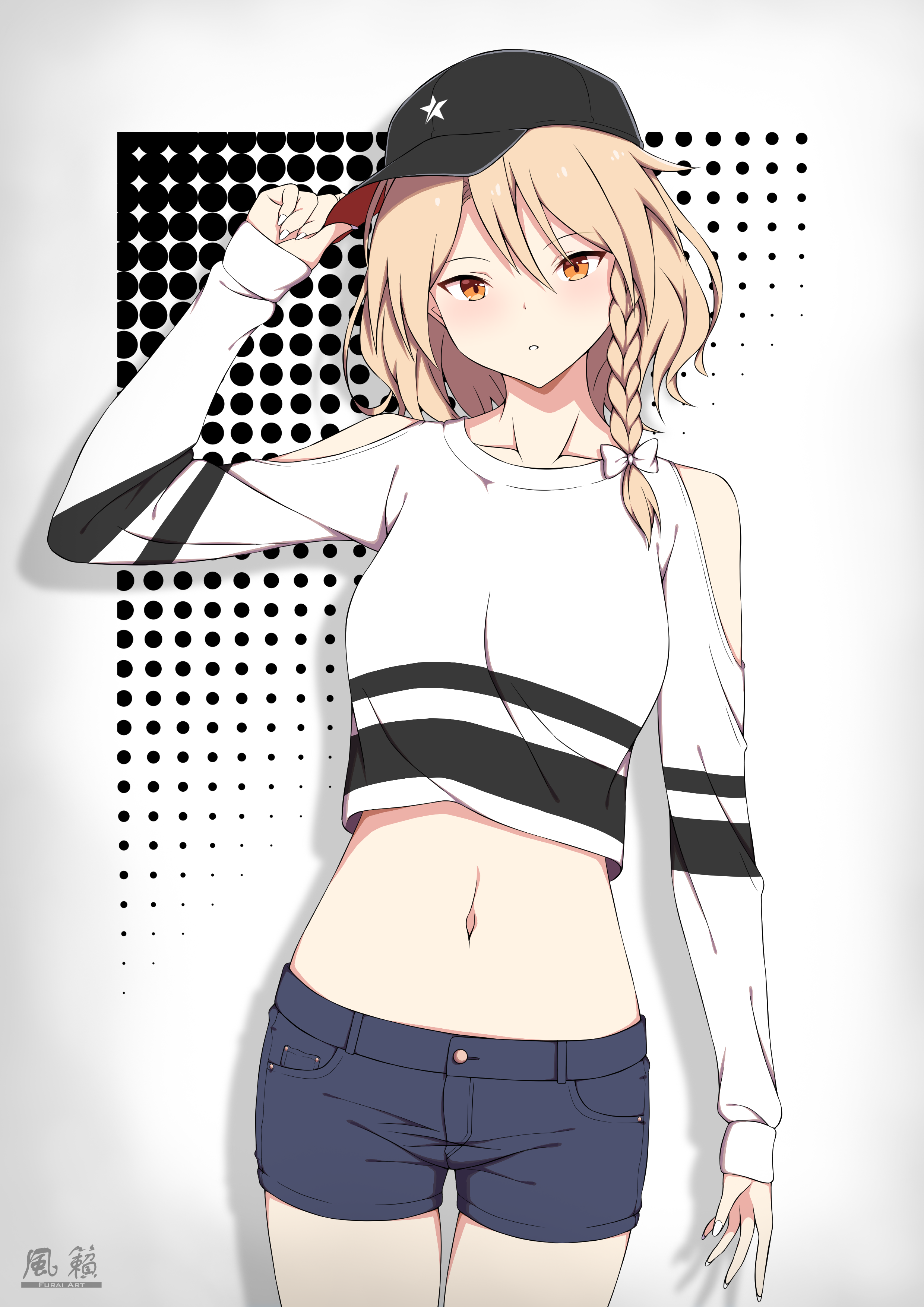 Hat Crop Top Shorts Digital 2D Digital Art Anime Anime Girls Blonde Braided  Hair Short Hair Furai Wallpaper - Resolution:2480x3508 - ID:1272249 -  