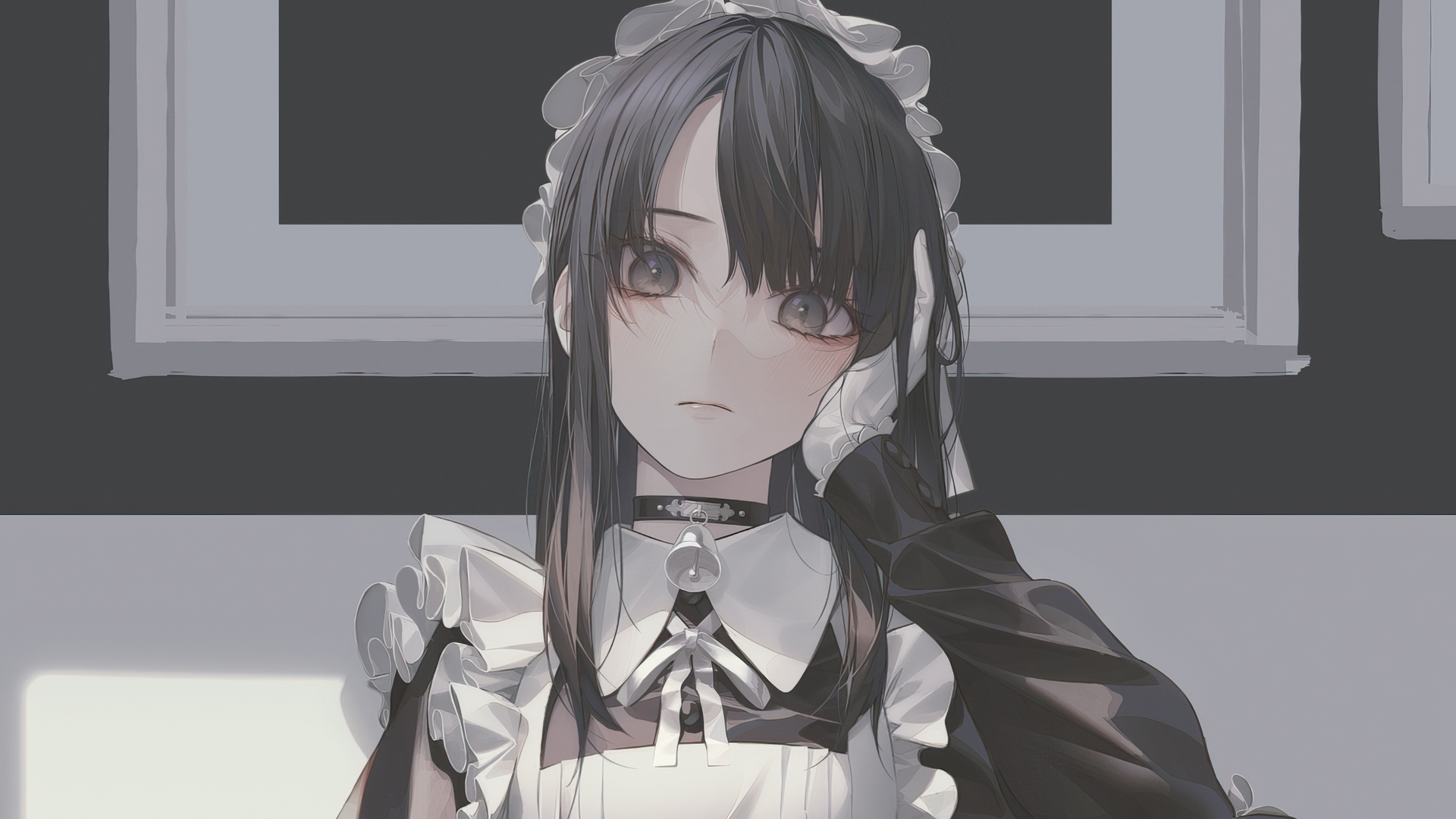 Maid Maid Outfit Necklace Gloves Silver Eyes Bell Anime Girls Women 1920x1080