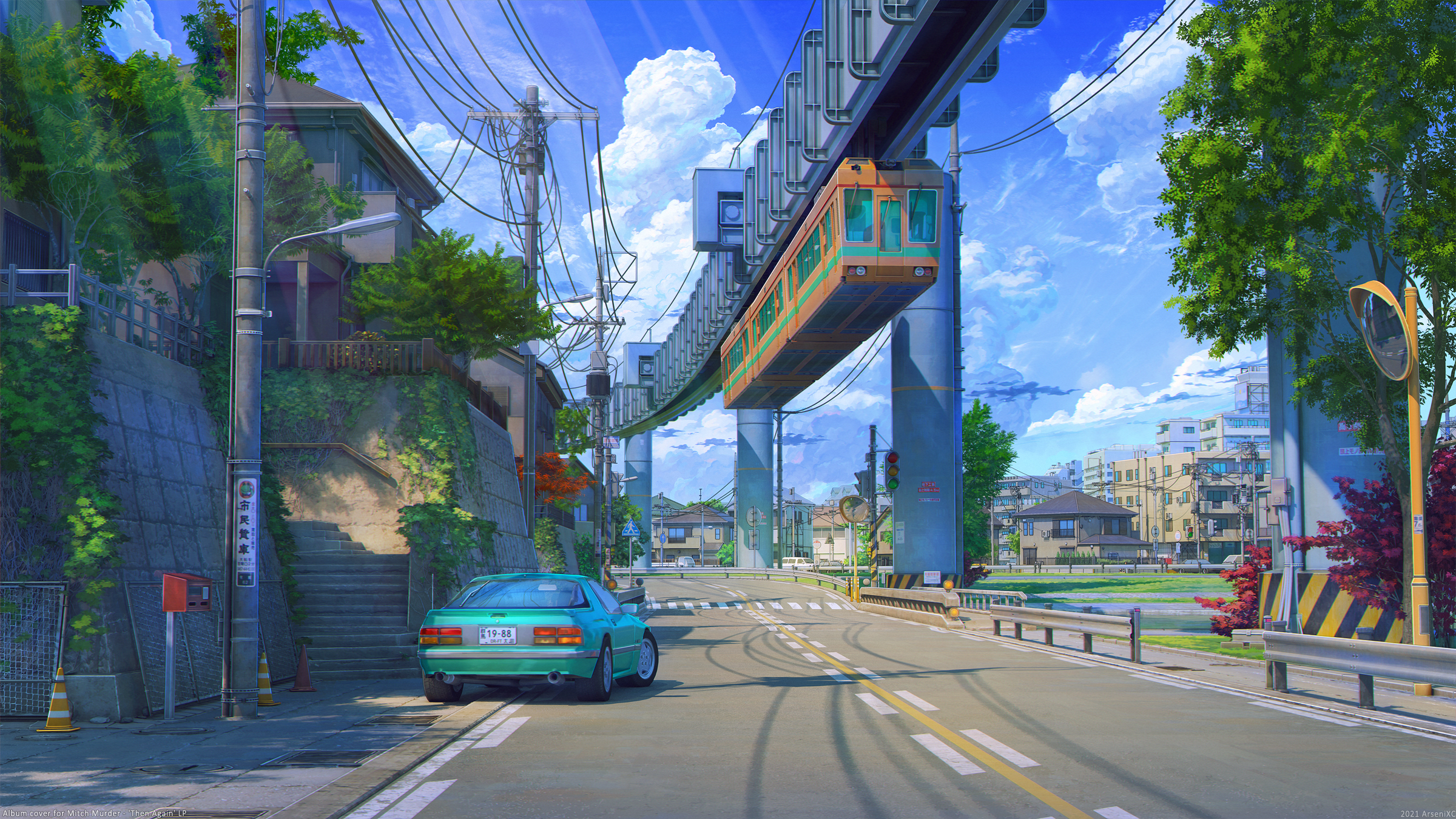 Anime City Car Sky Cityscape ArseniXC 2400x1350