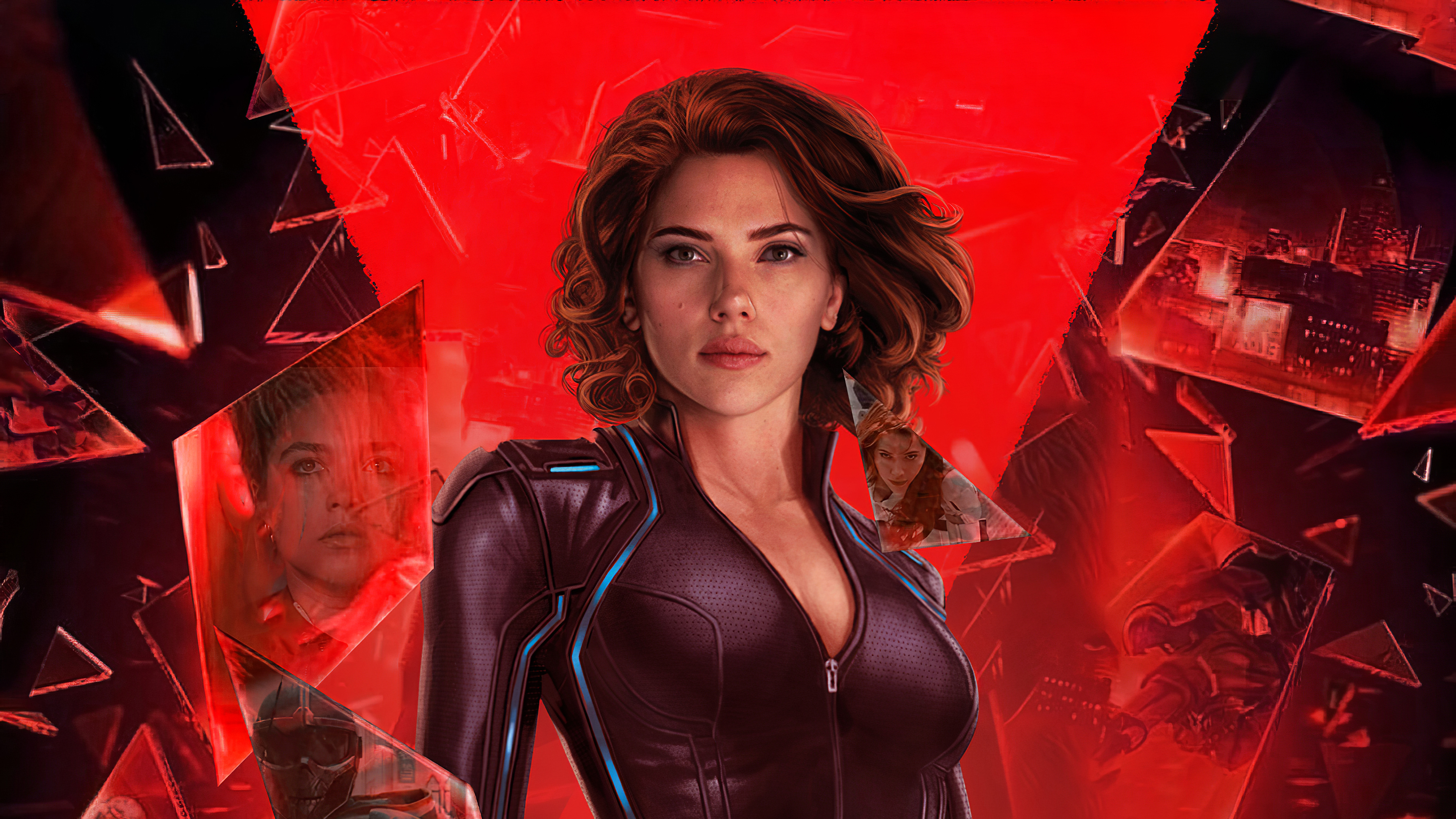 Scarlett Johansson Black Widow Actress Red Background Marvel Cinematic Universe Marvel Comics 4K 3840x2160