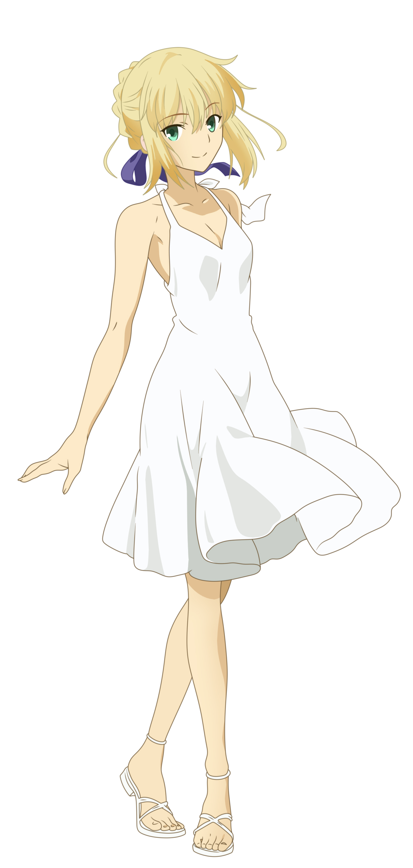 Anime blonde girl in white dress