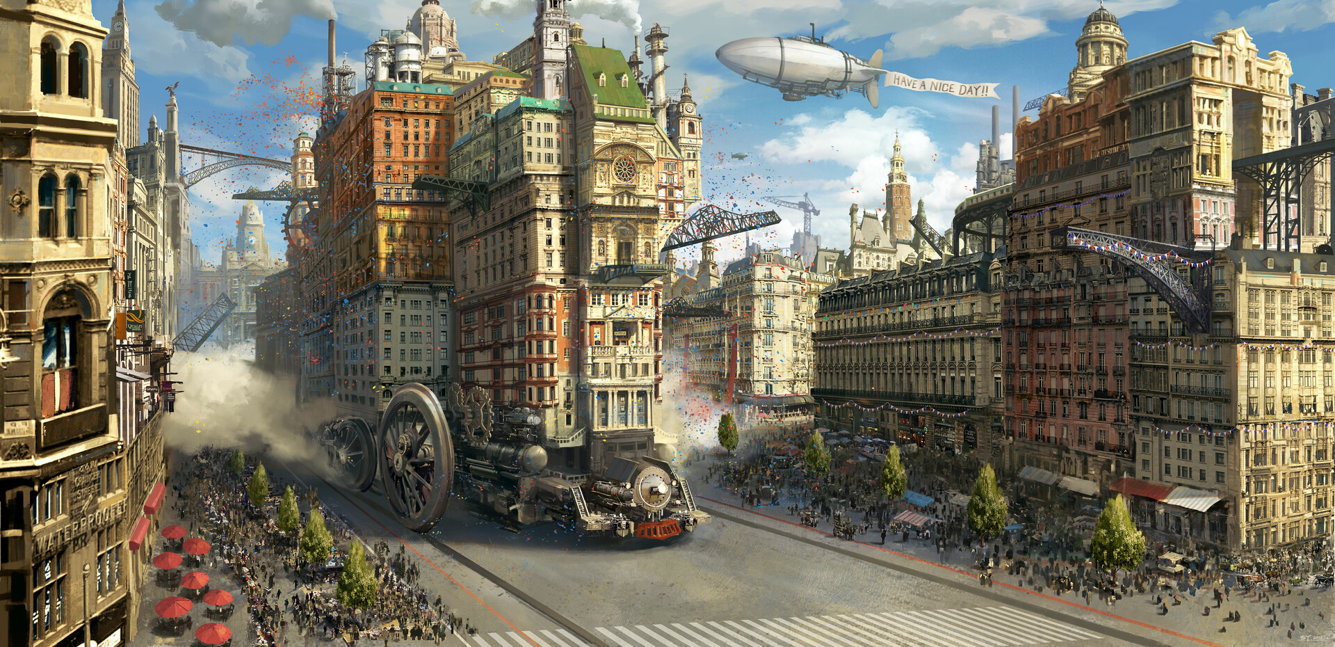SY 37 Digital Art Landscape Fantasy Art Steampunk Cityscape Fantasy City Airships 1920x930
