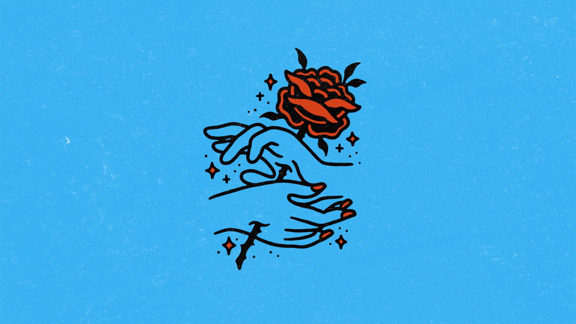 Artwork Simple Background Minimalism Blue Background Hands Rose Flowers Red Flowers Plants 1920x1080