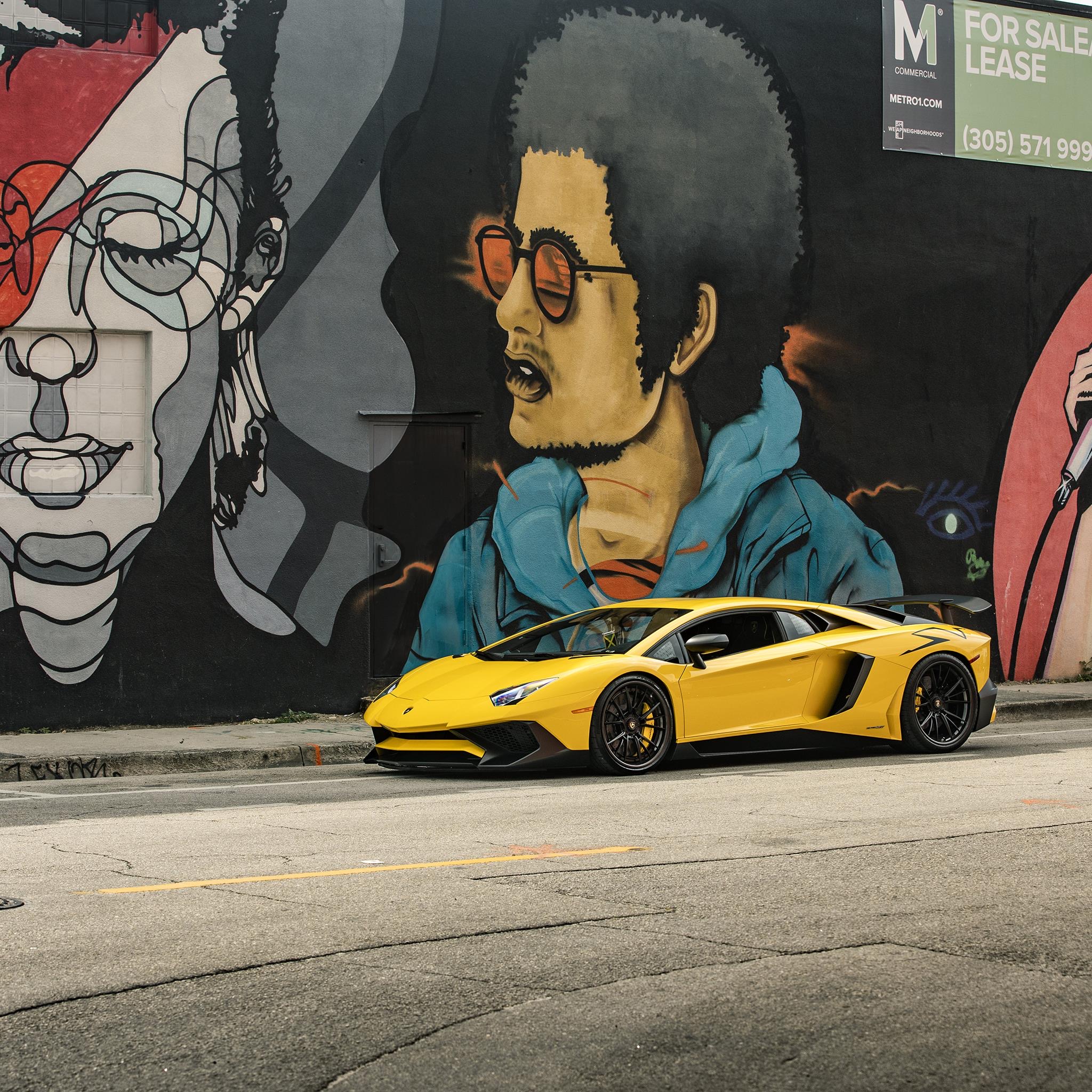 Car Lamborghini Mural Yellow Cars Lamborghini Aventador LP750 4 SV 2048x2048