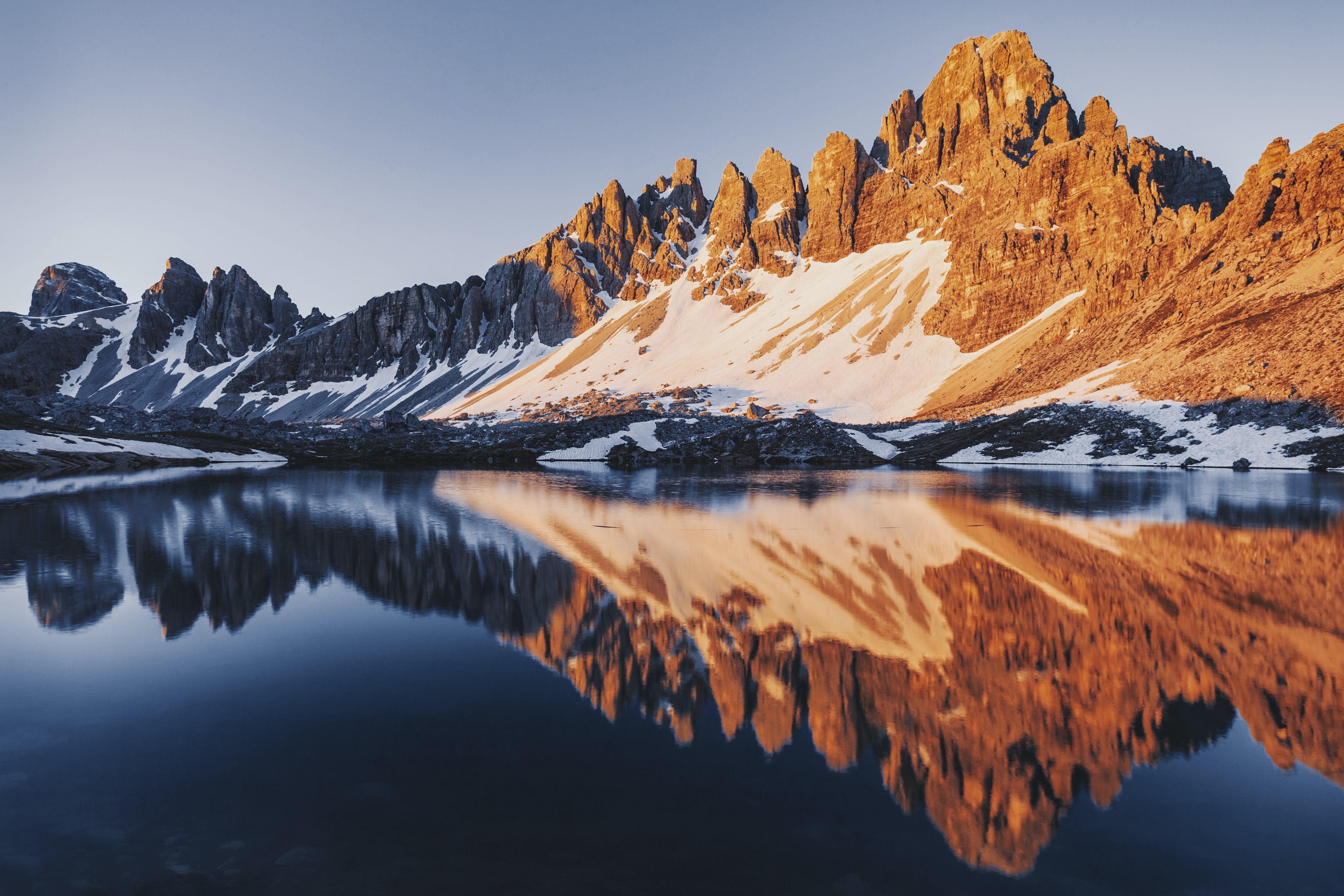 Landscape Mountains Snow Water Reflection Nature 5472x3648