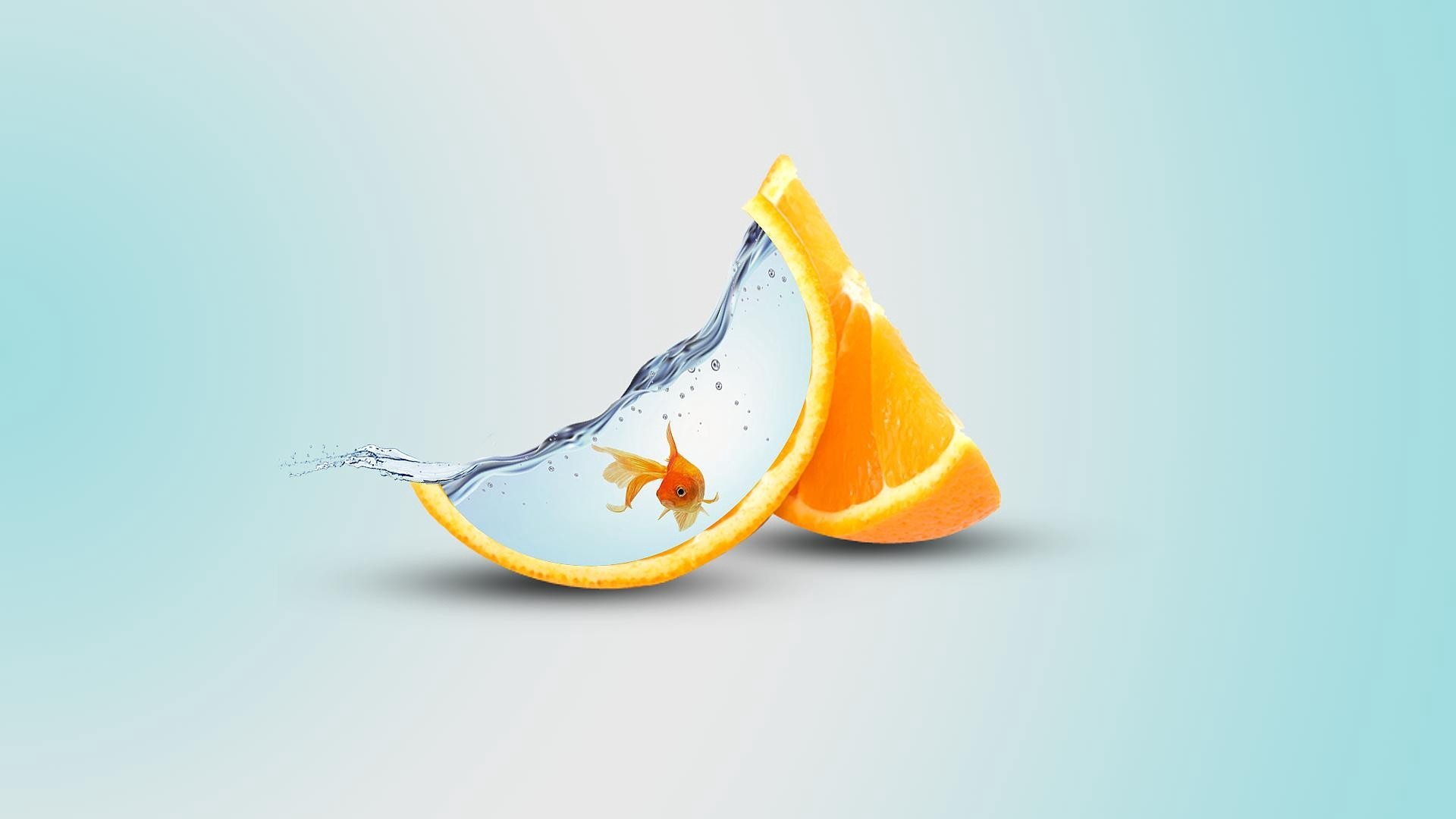 Fish Water Orange Fruit Manipulation Goldfish 1920x1080