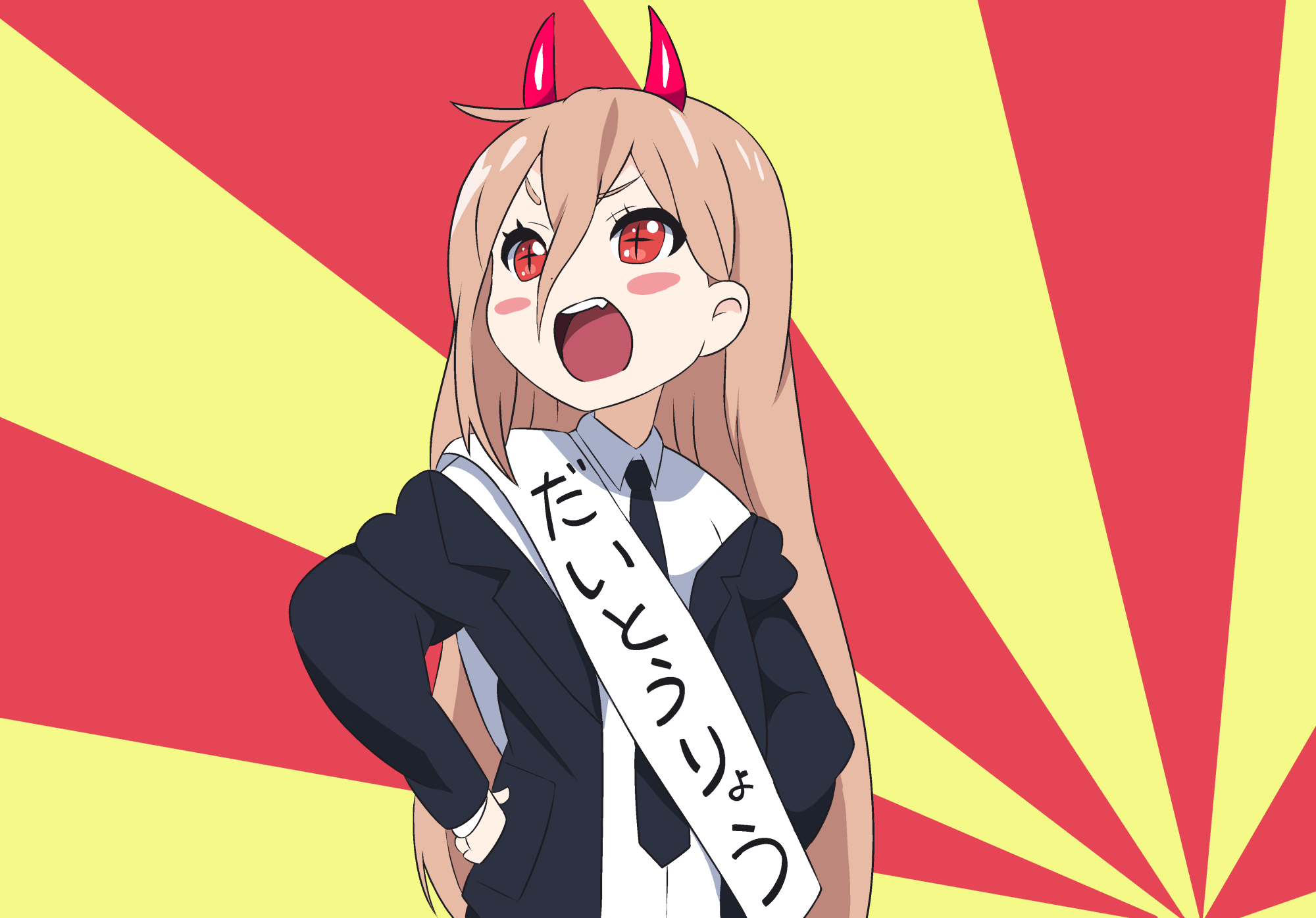 Chainsaw Man Power Chainsaw Man Red Eyes Horns Open Mouth Anime Girls Anime Long Hair 2000x1395