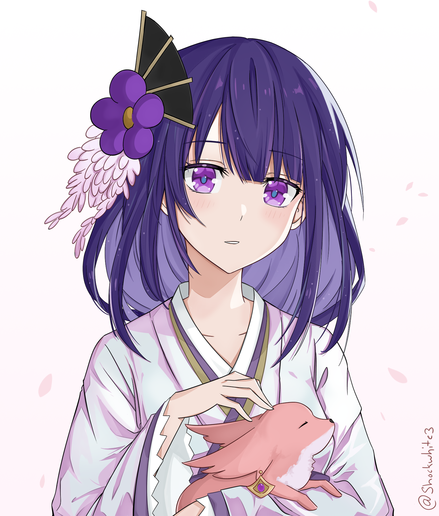 Anime Anime Games Anime Girls Genshin Impact Raiden Makoto Long Hair Purple Hair Purple Eyes Artwork 1525x1791