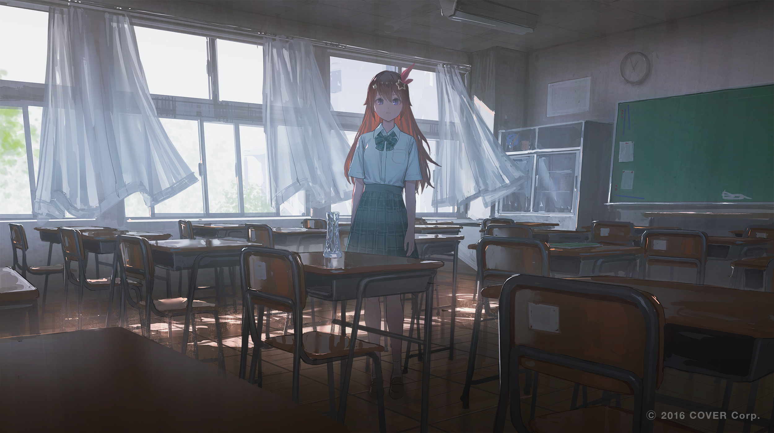 In Classroom Classroom Reoen Morning Curtains School Uniform Anime Girls Brunette 2500x1399