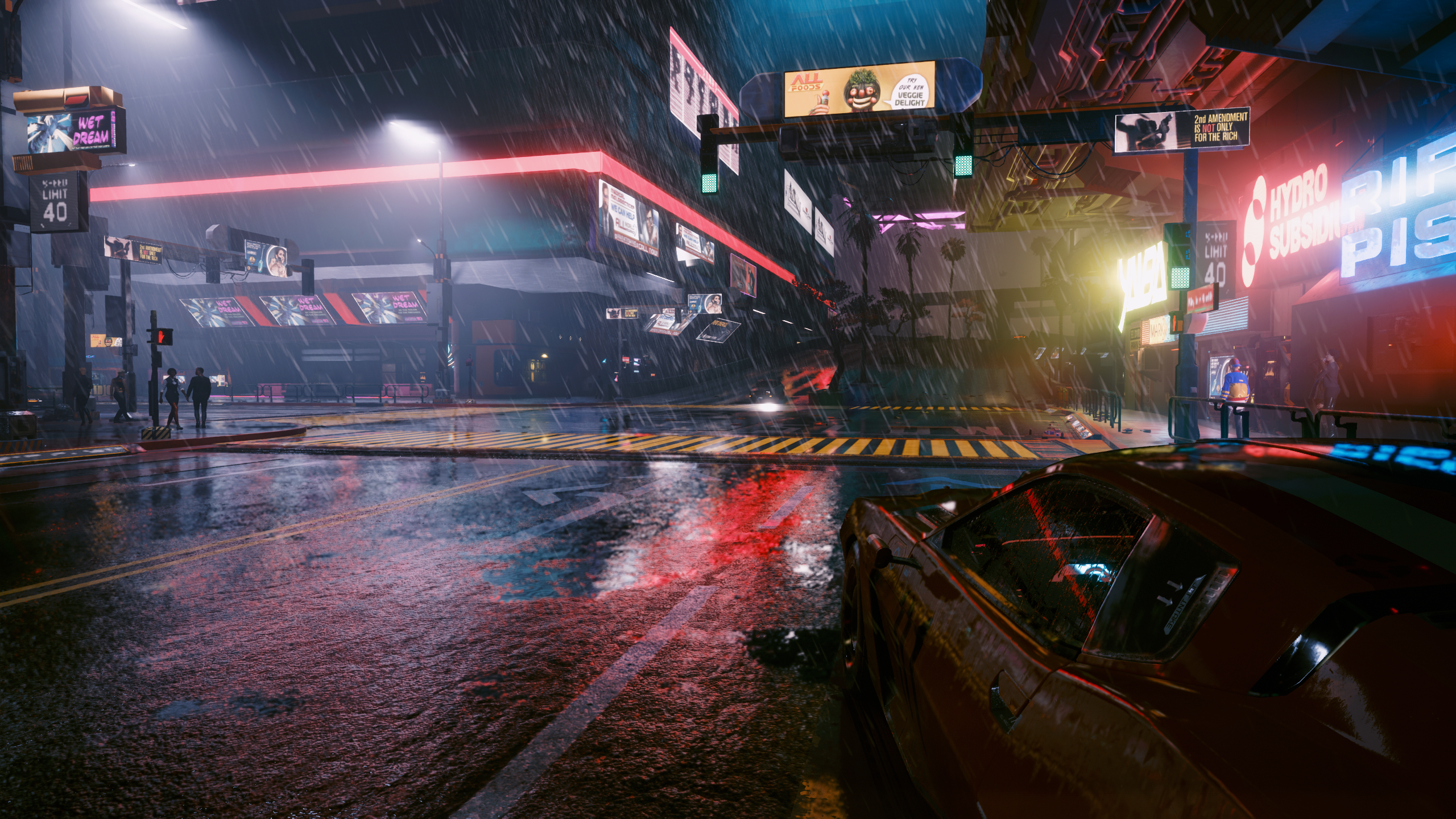 CD Projekt RED Screen Shot Cyberpunk 2077 Video Game Art Car Rain 2560x1440