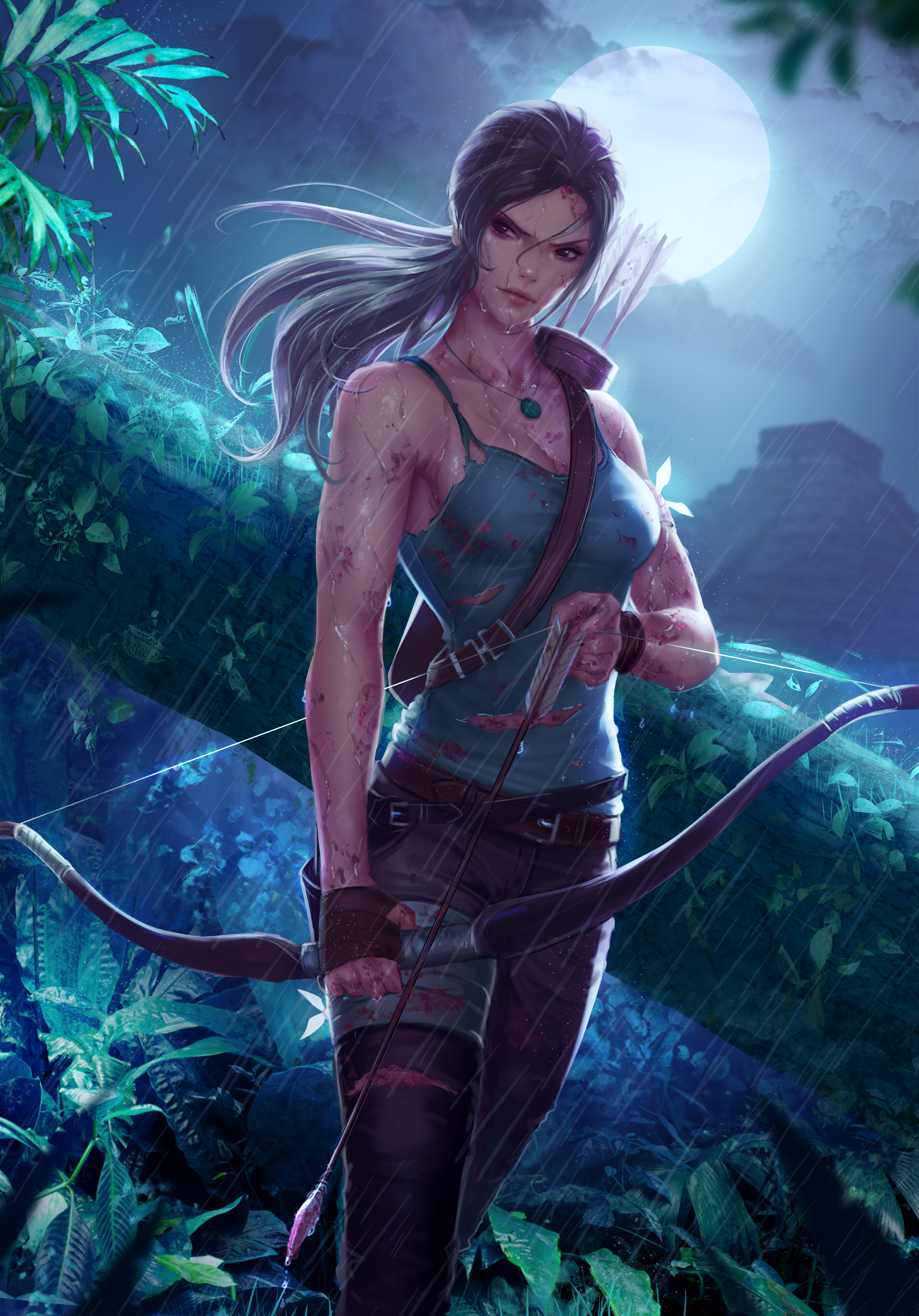 Lara Croft Tomb Raider Video Games Video Game Girls Fan Art Video Game Characters Jungle Rain Lookin 2795x4000