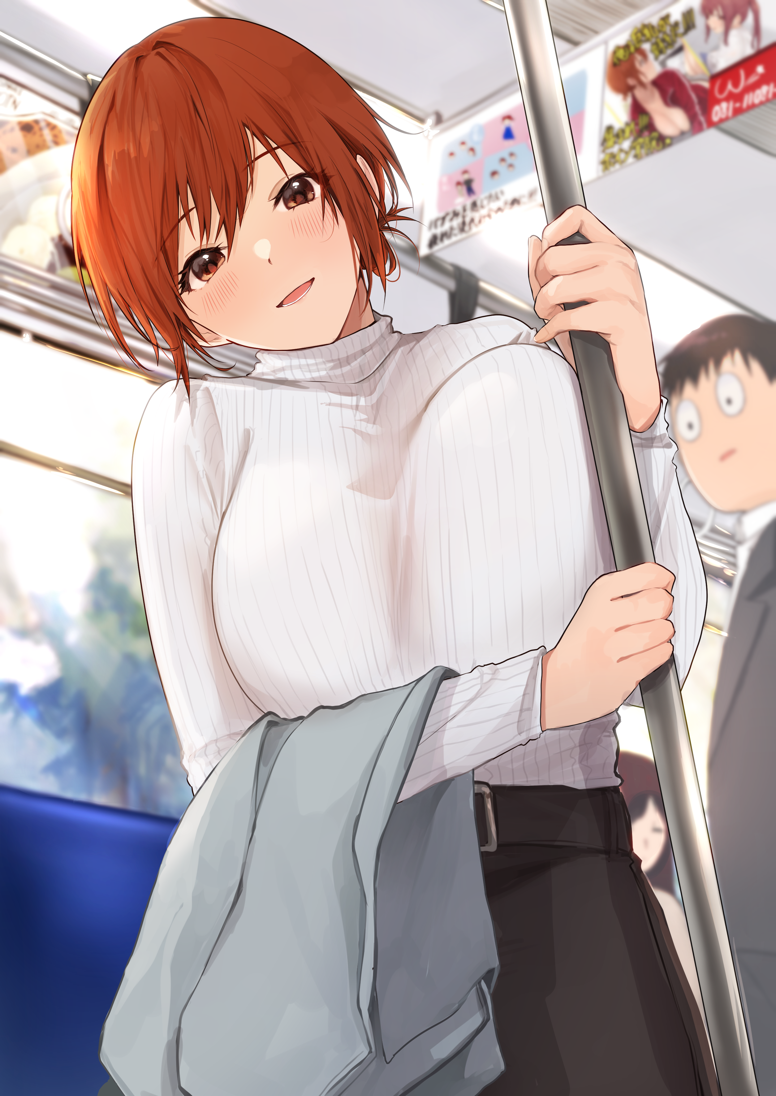 Akito Original Characters Anime Anime Girls Redhead Blushing POV Sweater Looking At Viewer 2D Artwor 2508x3541