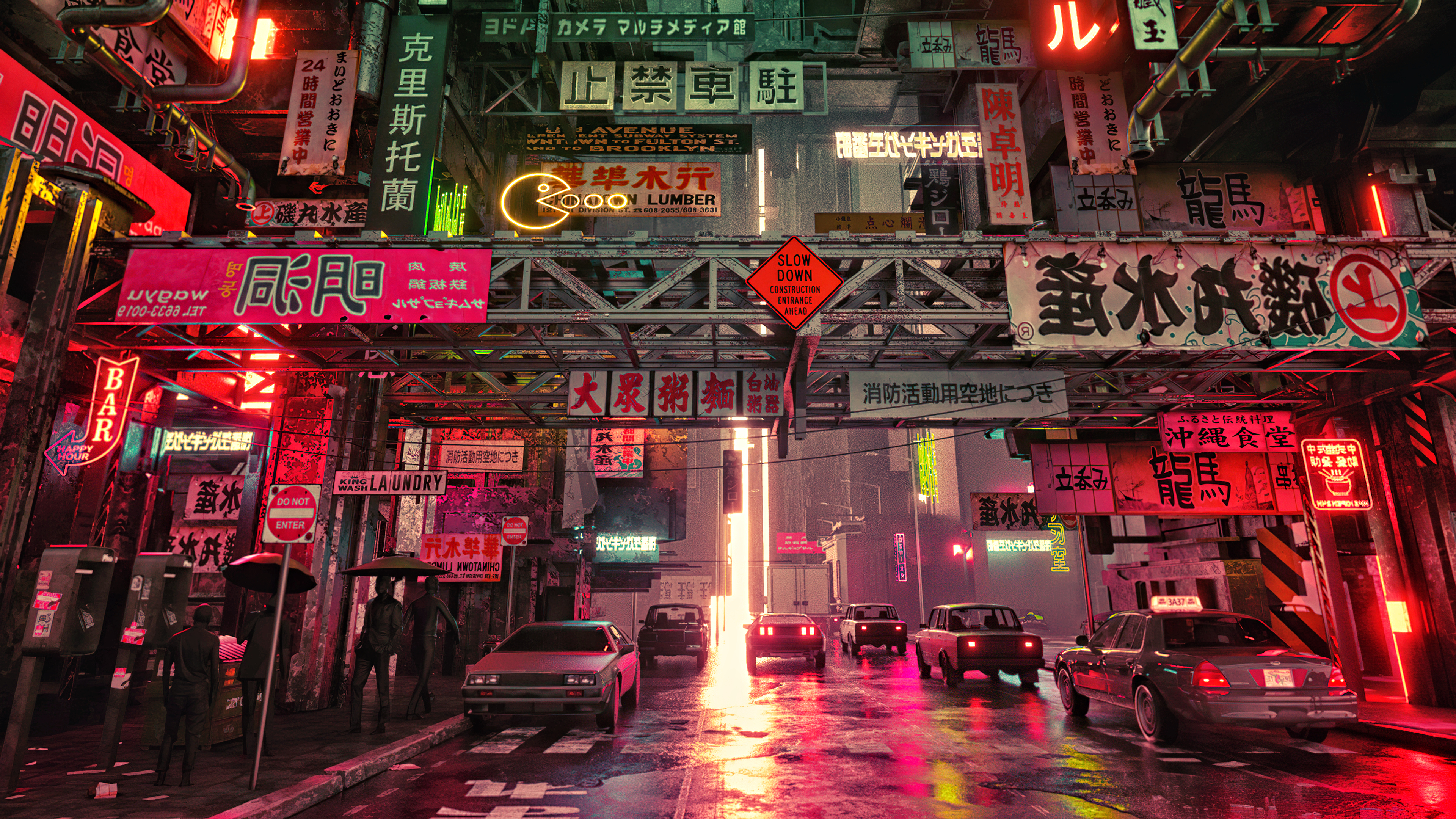 Neon Neon Lights Night Urban Cityscape City Street Futuristic Cyberpunk Cyber Science Fiction 3840x2160