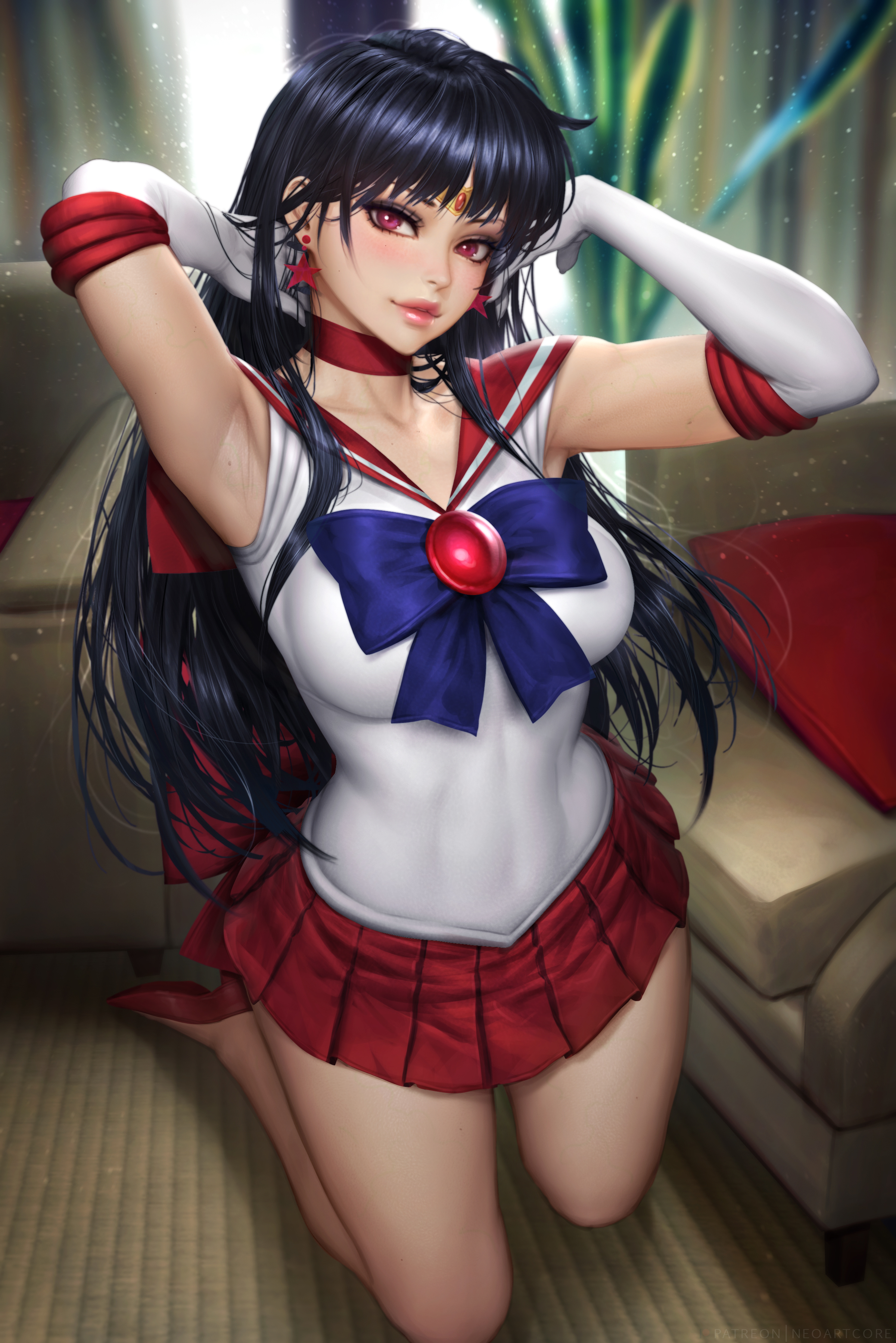 Sailor Mars Sailor Moon Anime Anime Girls Sailor Uniform Elbow Gloves Looking At Viewer Parted Lips  2400x3597