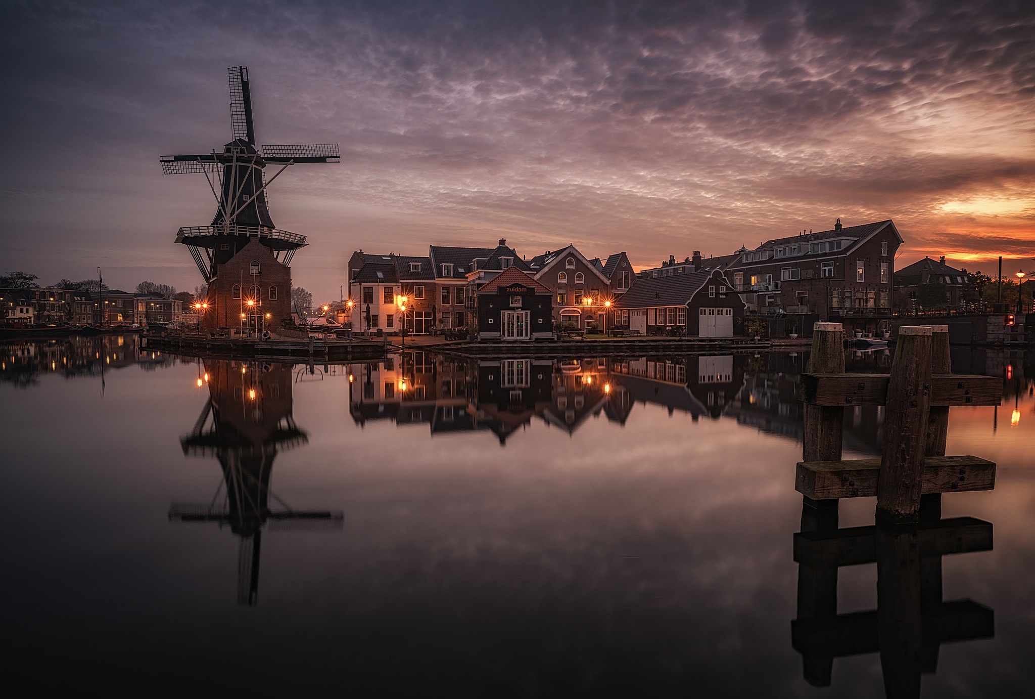 Netherlands Reflection Town House Windmill Building Lake 2048x1382