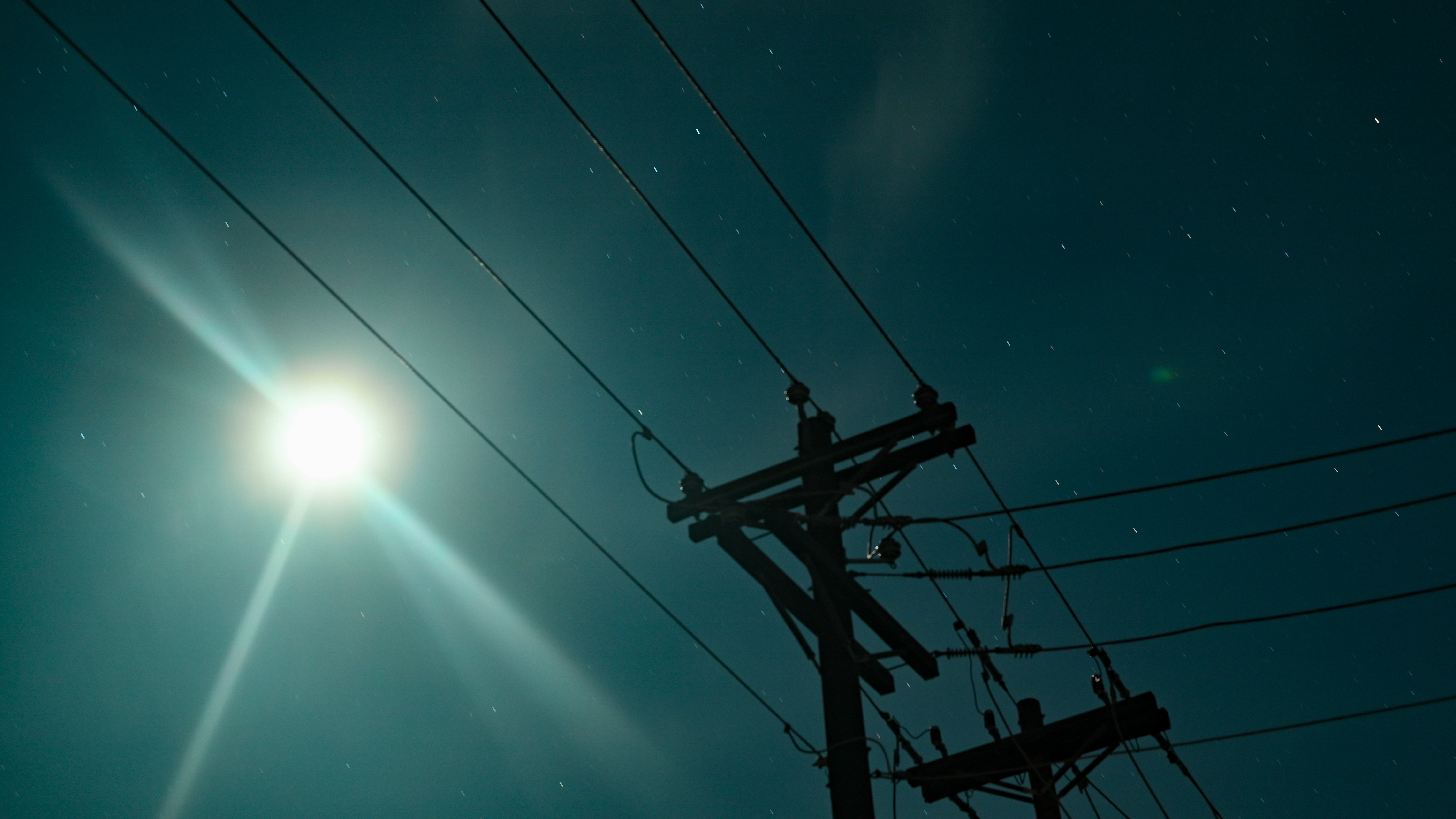 Space Sky Moon Stars Power Lines Outdoors Night 6016x3384