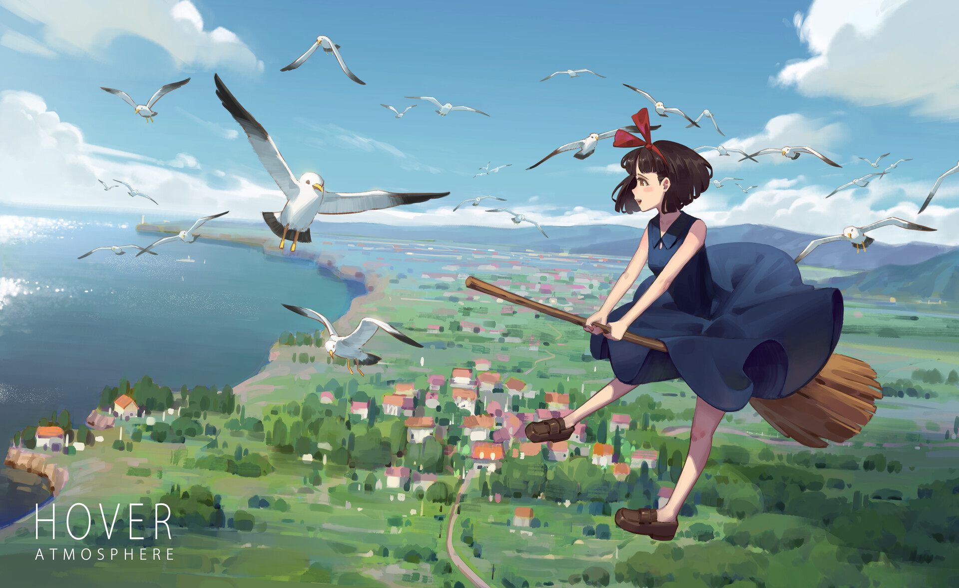 Kikis Delivery Service Kiki Kikis Delivery Service Anime Anime Girls Seagulls Witch Broom Dress 1920x1177