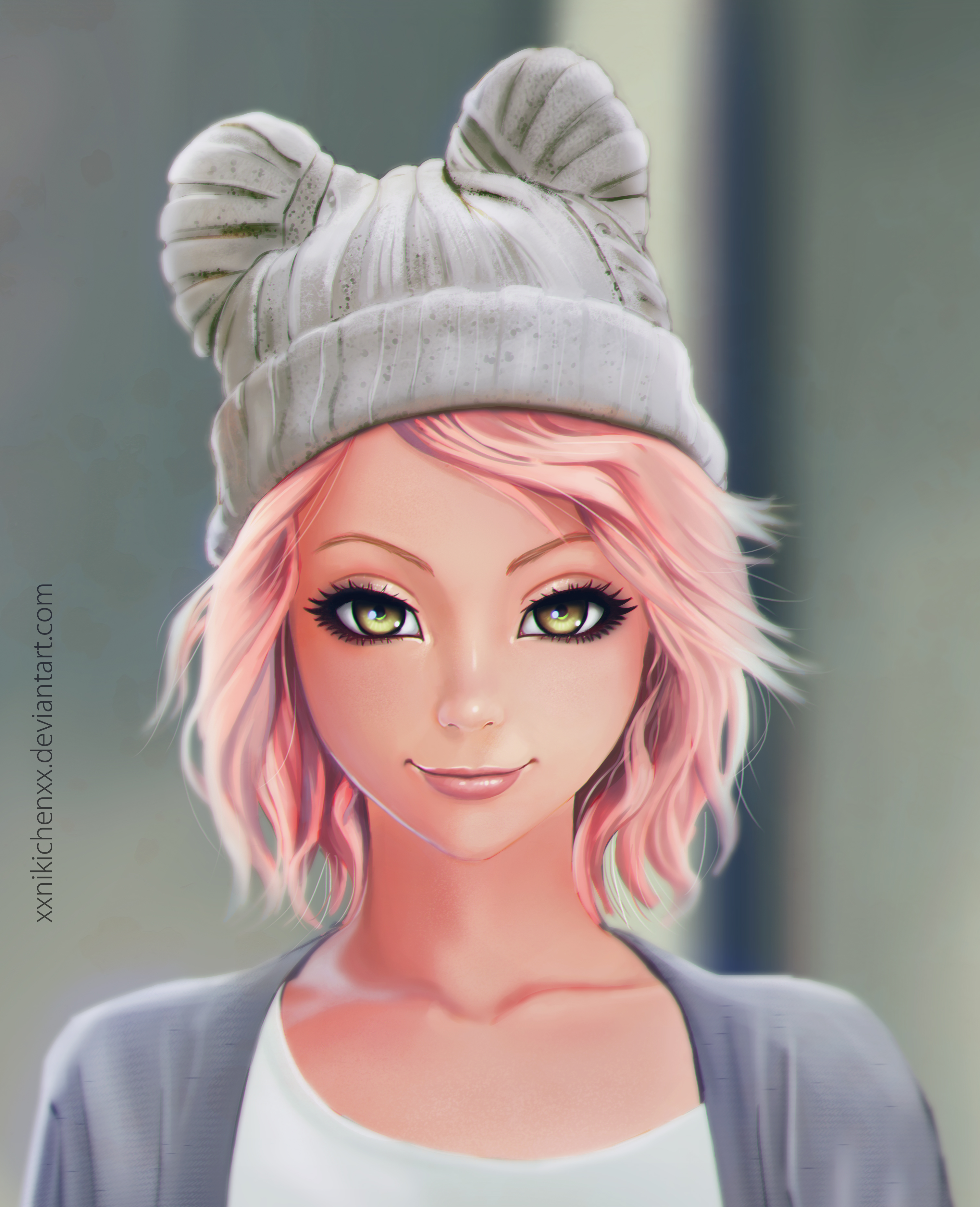 Nikita Varb Women Digital Art Artwork Beanie Pink Hair Short Hair 3019x3719