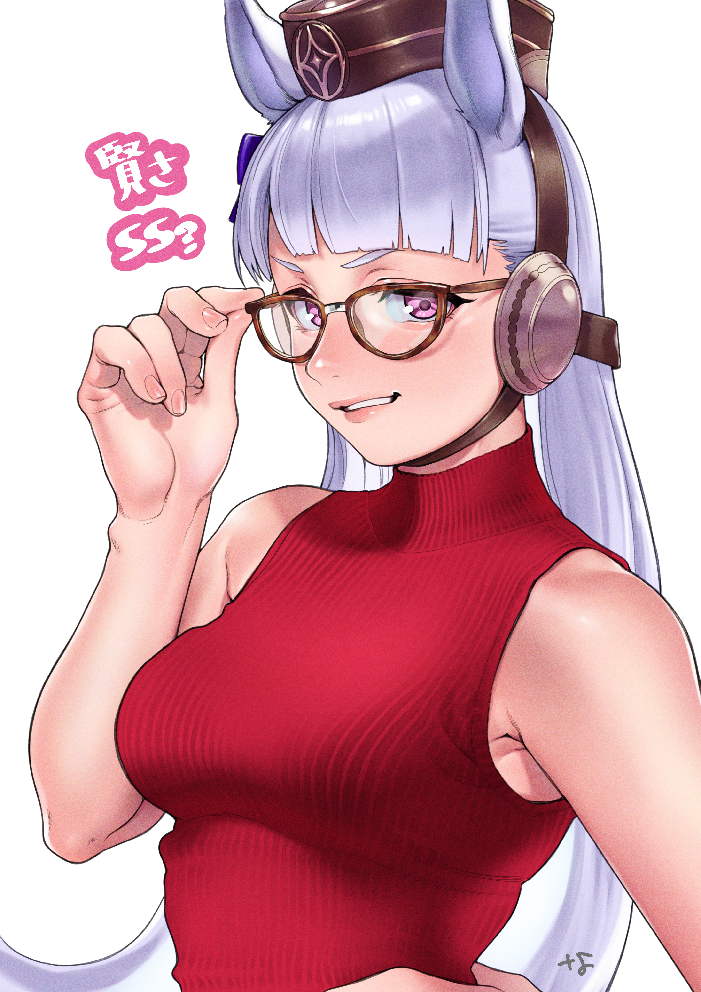Uma Musume Pretty Derby Red Sweater Blunt Bangs Anime Girls Meganekko Sleeveless Simple Background P 2894x4093