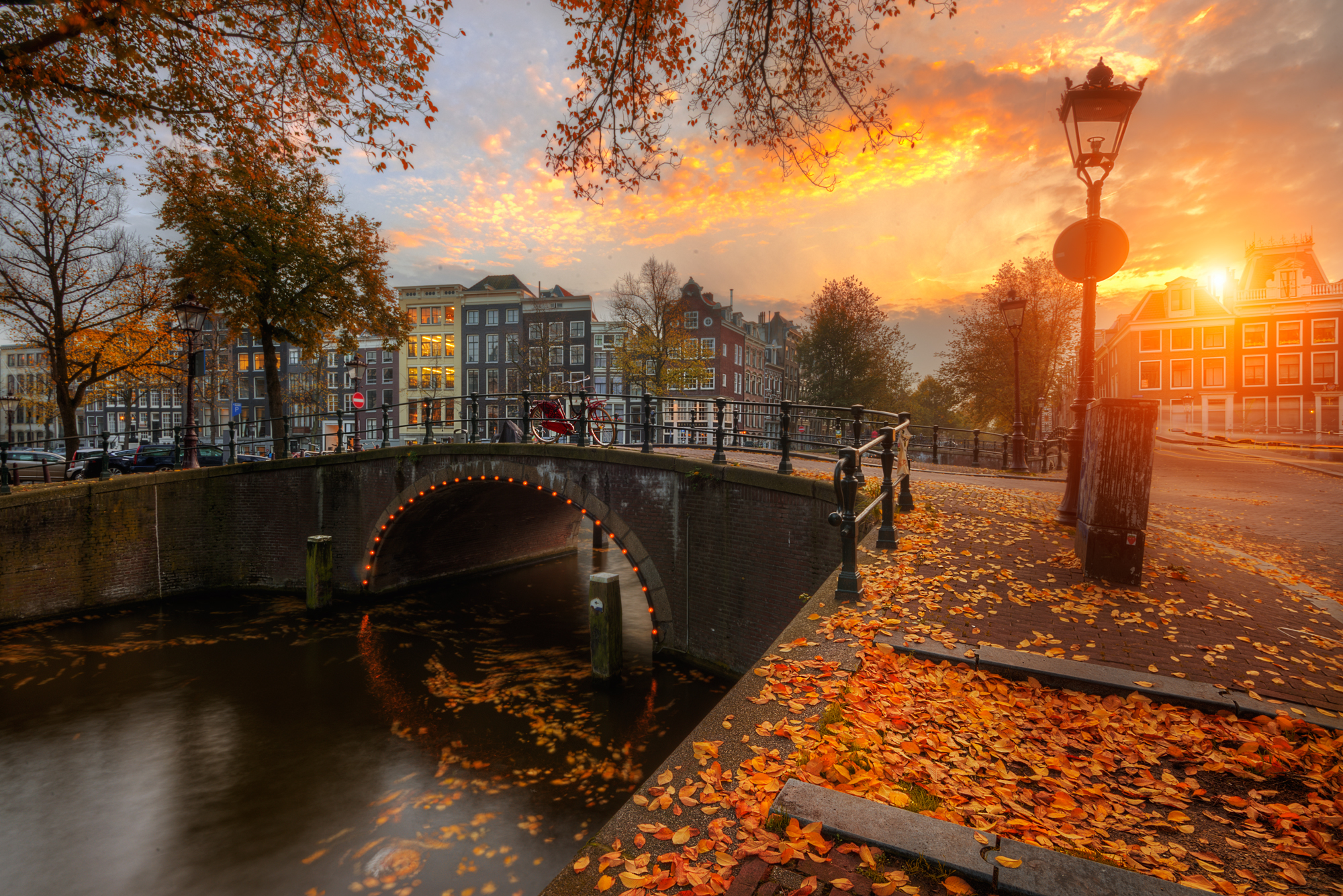 Sunset Water Landscape Outdoors Photography Bridge Sky Clouds Sun Bicycle Trees Fall Amsterdam Nethe 2000x1335