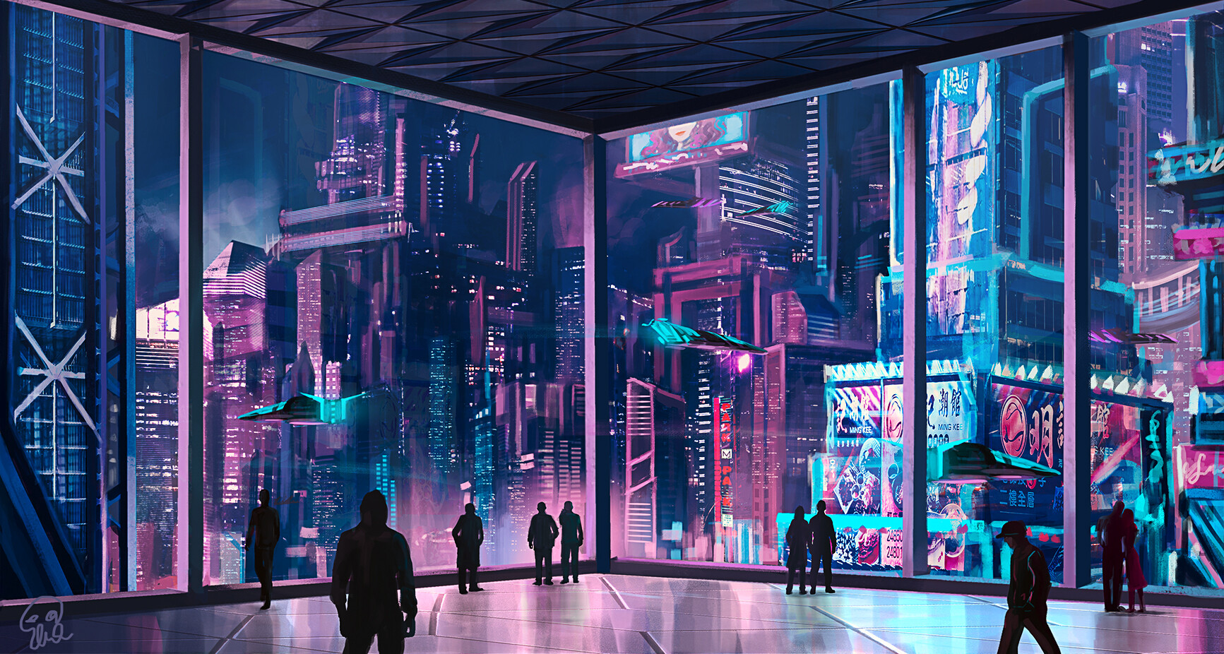 Artwork Digital Art Cyber City Futuristic 1733x926