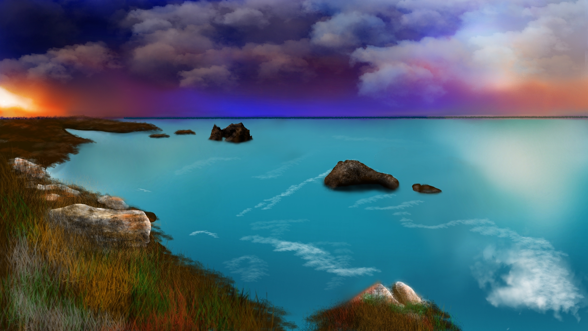 Digital Art Digital Painting Nature Shoreline 1920x1080