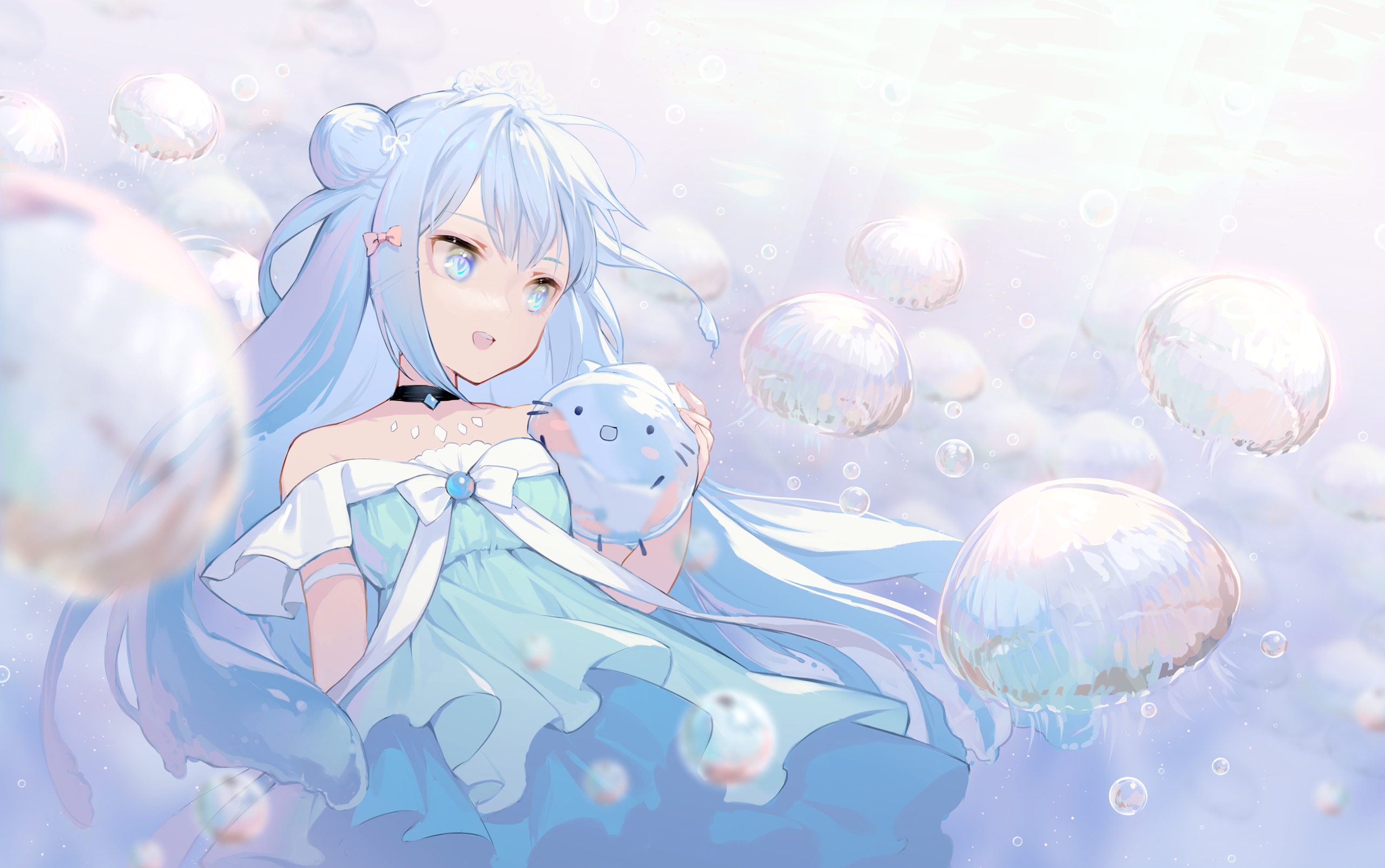 Anime Anime Girls Ritsuki Artwork Blue Hair Blue Eyes Dress 2560x1605