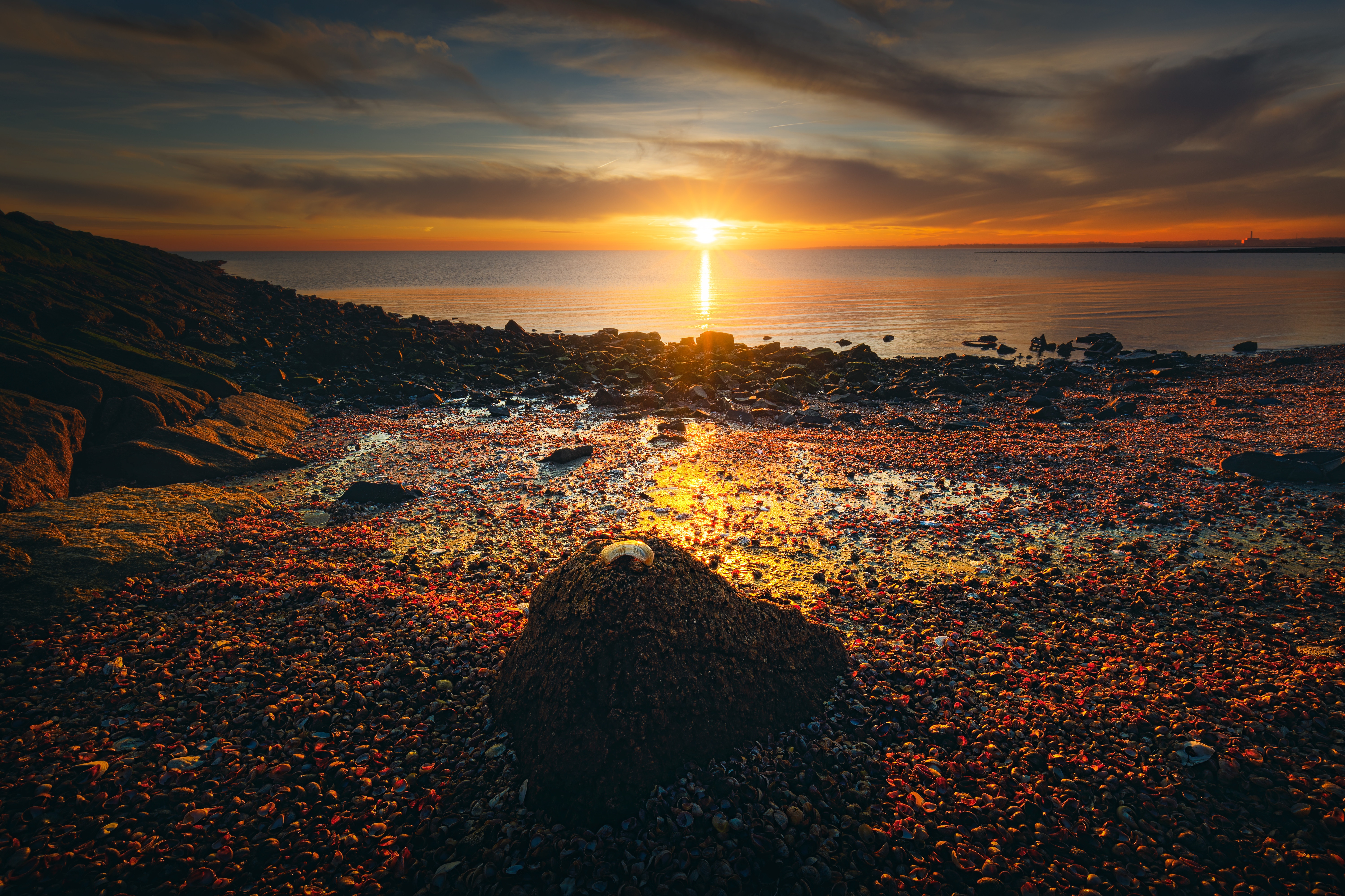 Sea Sun Sunset Stone Shell Horizon 6000x4000