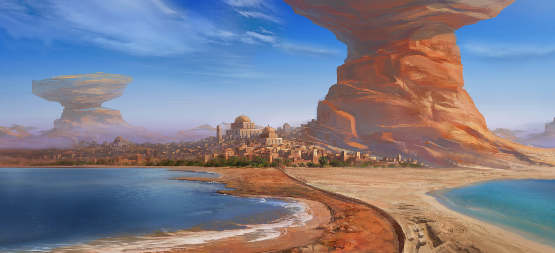 Daniele Montella Digital Art Desert Oasis City Clear Sky 1920x876