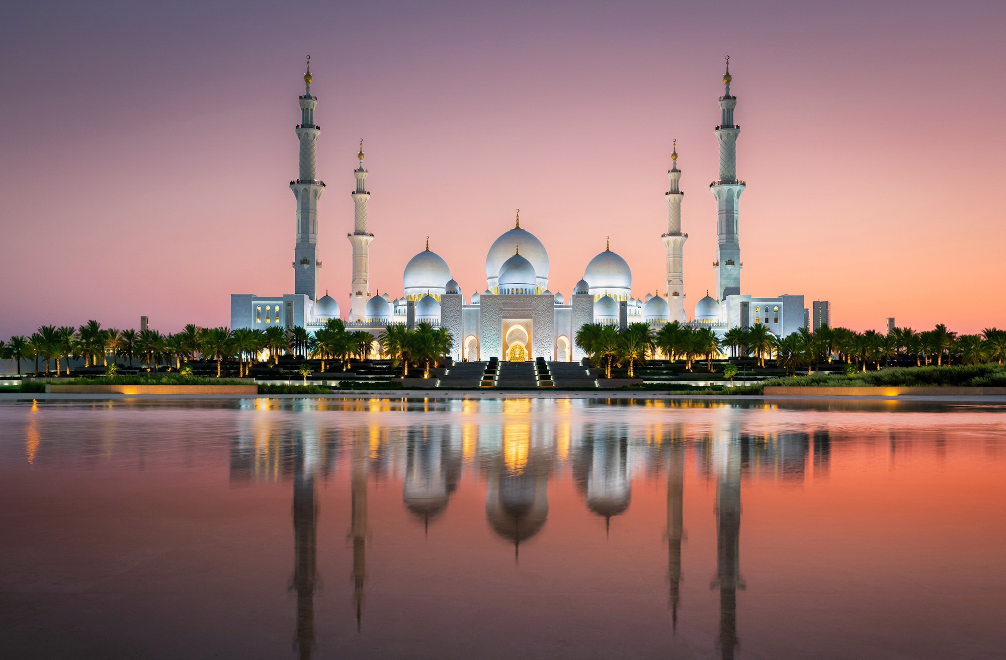 Mosque United Arab Emirates Abu Dhabi Architecture Reflection 2000x1312