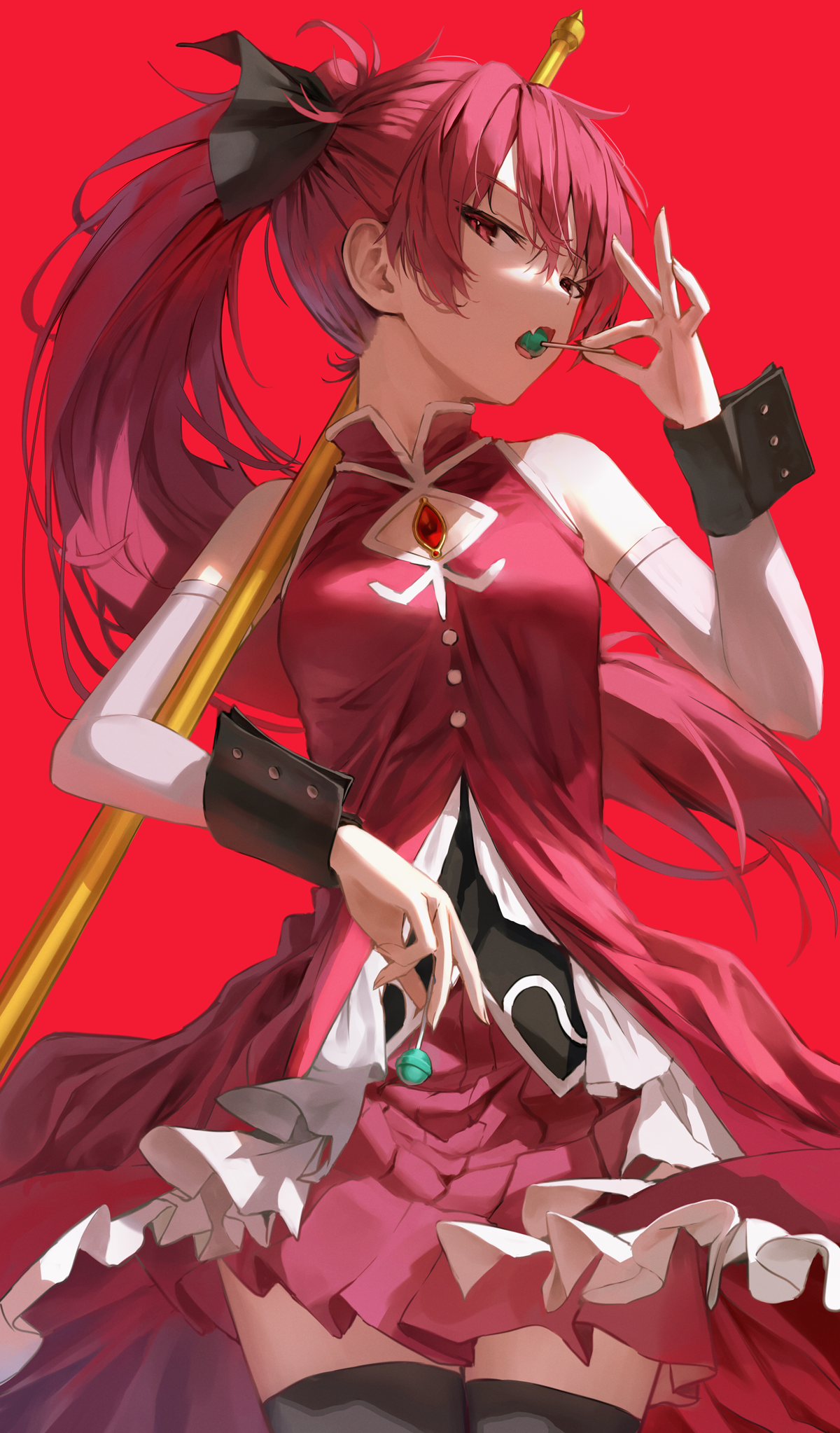 Sakura Kyouko Mahou Shoujo Madoka Magica Anime Girls Anime Fan Art Redhead Red Eyes Dress Thigh High 1200x2046
