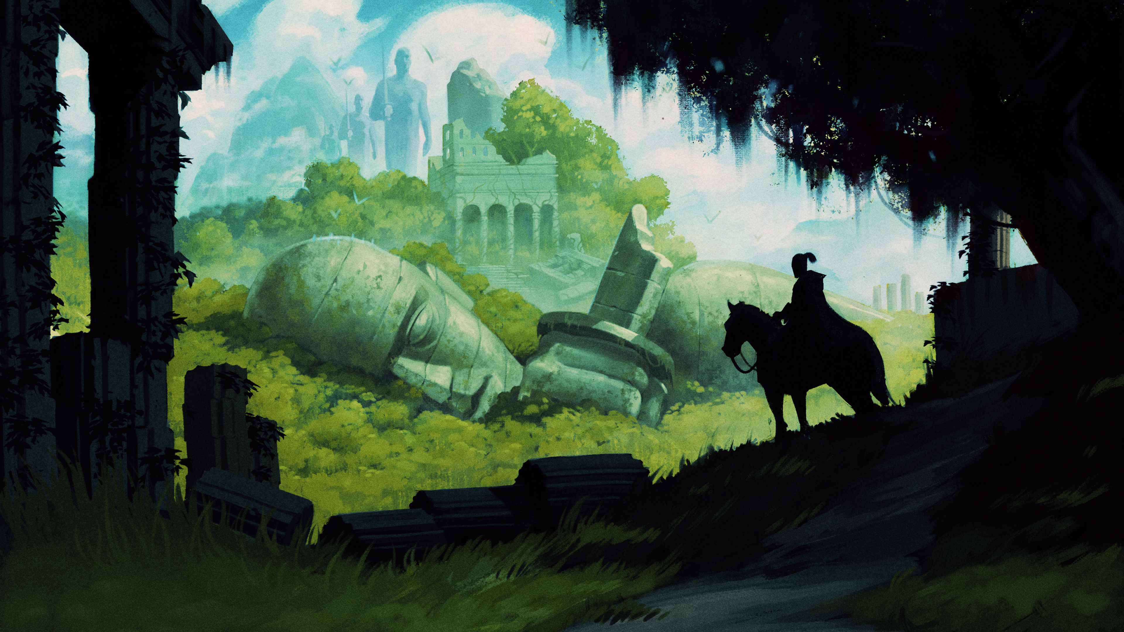 Illustration Artwork Fantasy Art Ruin Horse Ruins 3840x2160