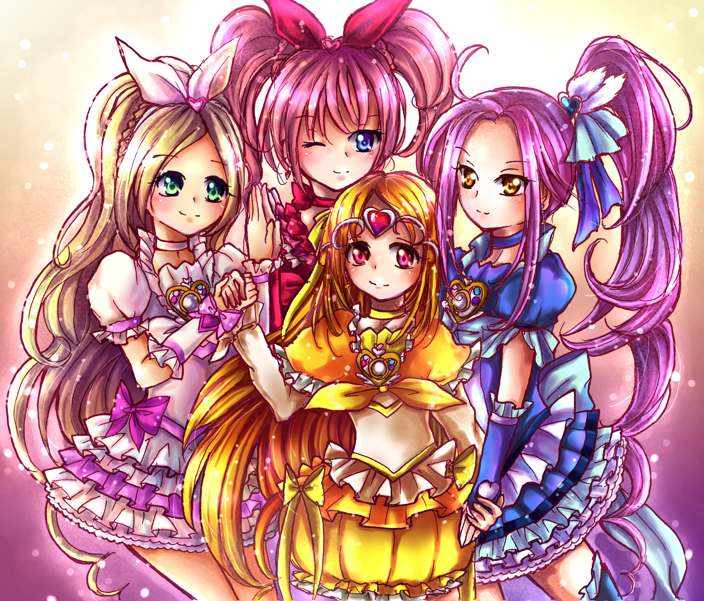 Anime Anime Girls Pretty Cure Magical Girls Suite Precure Cure Melody Cure Rhythm Cure Beat Cure Mus 1436x1226