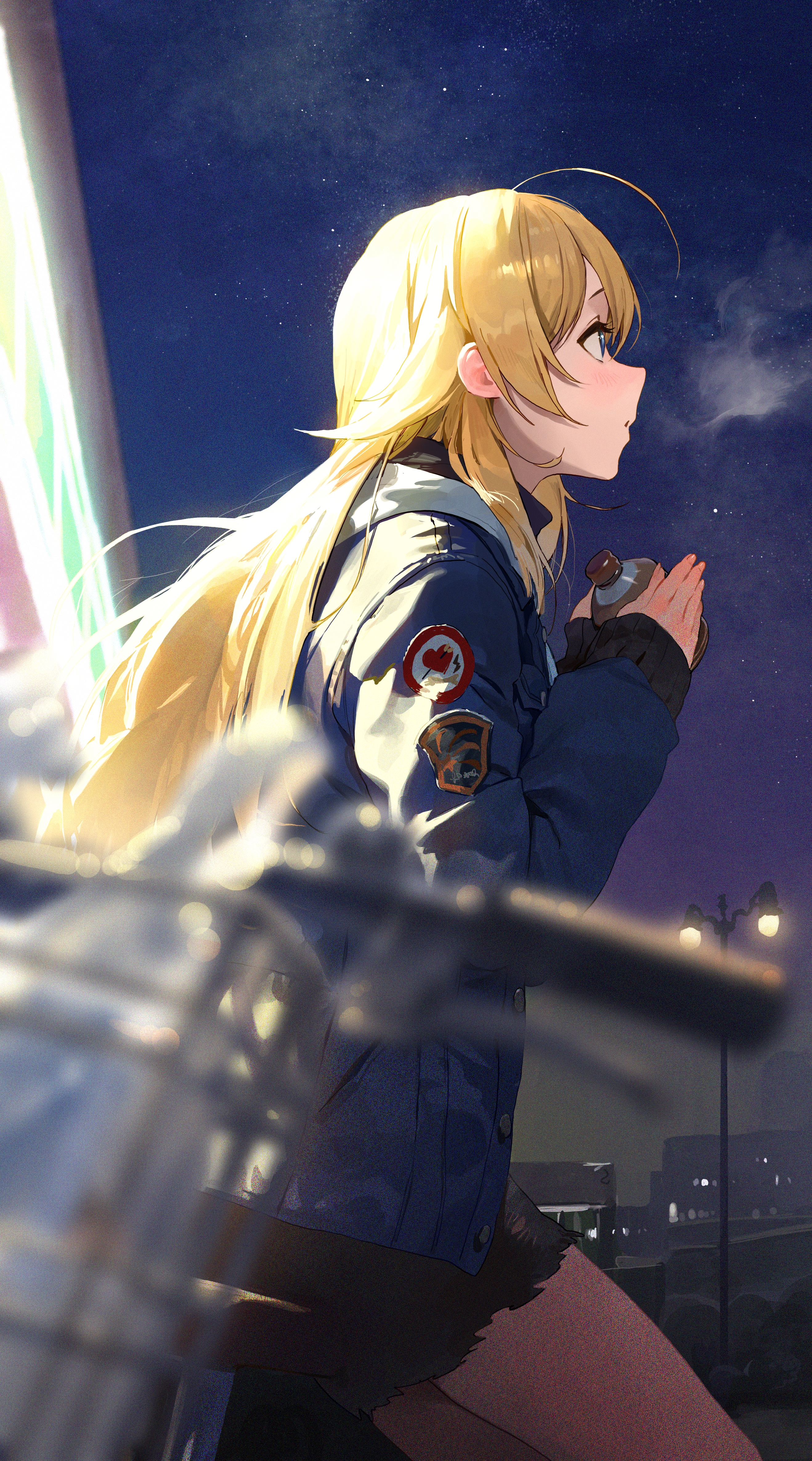 Anime Anime Girls Blonde Sky Stars Long Hair Women Outdoors Face Profile Hachimiya Meguru THE IDOLM  2636x4742