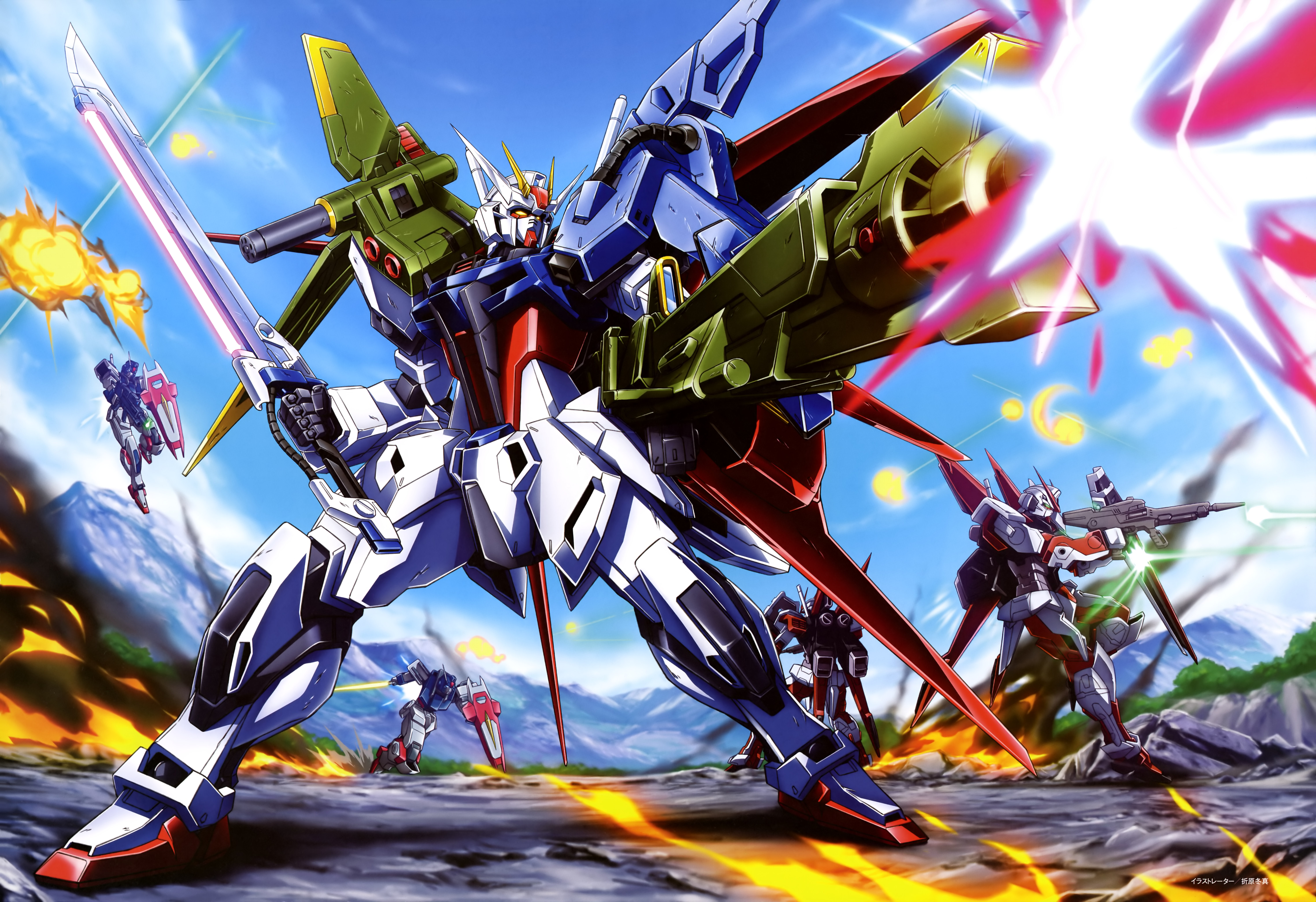 Anime Robot Gundam Super Robot Wars Mobile Suit Gundam SEED Perfect Strike Gundam Official Art Digit 5975x4097