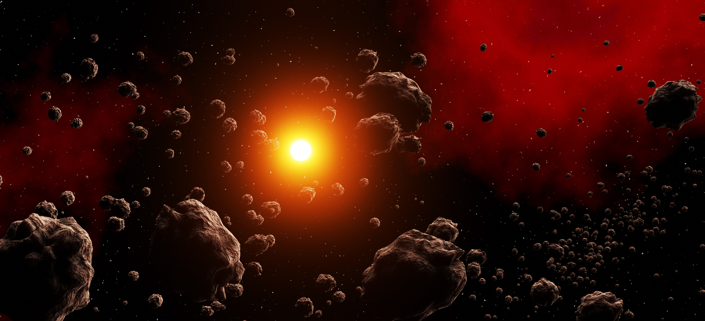 Asteroid Space Clouds Stars Sun Rays Sun Clouds Blender 3D Graphics 2371x1080