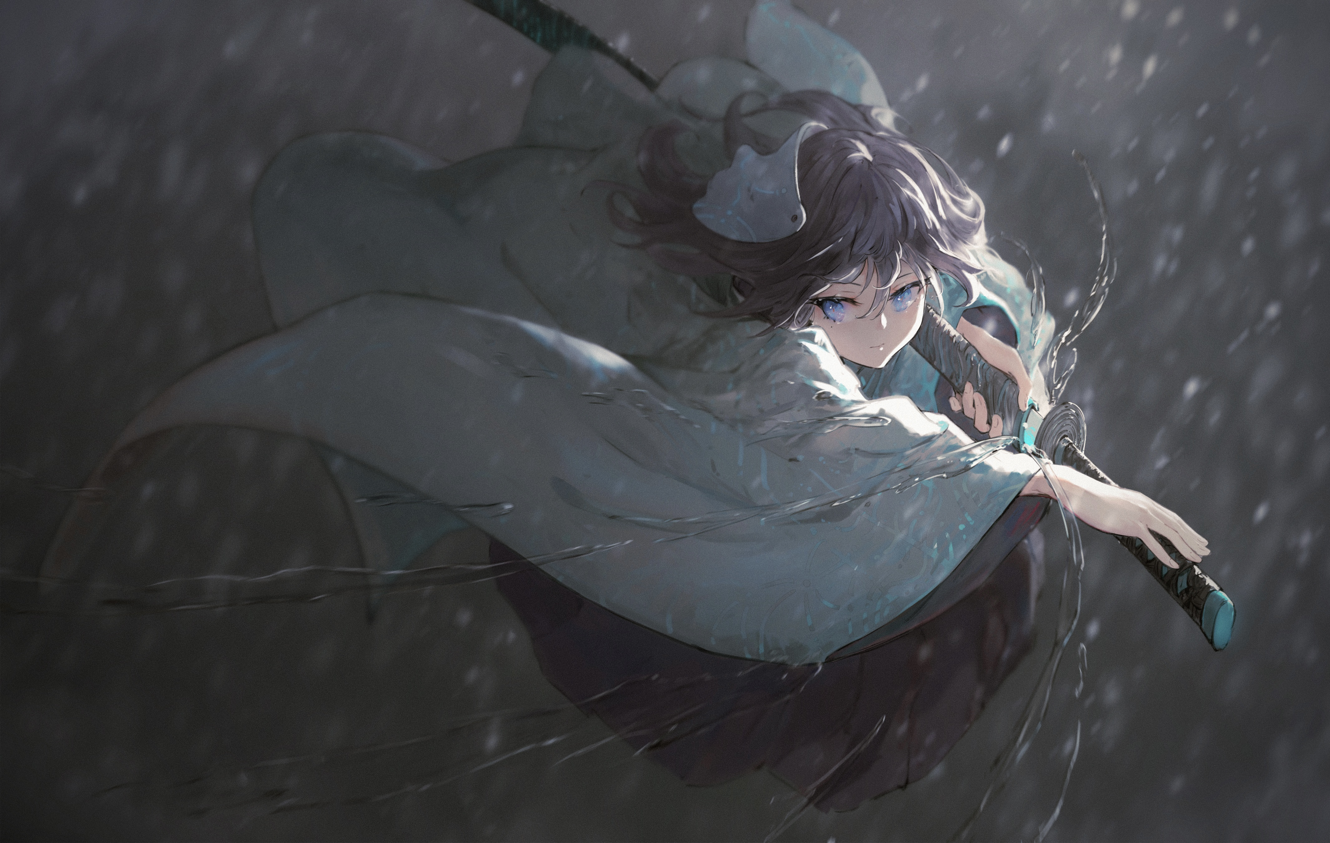 Anime Anime Girls KiSei2 Artwork Japanese Clothes Sword Rain 4260x2700