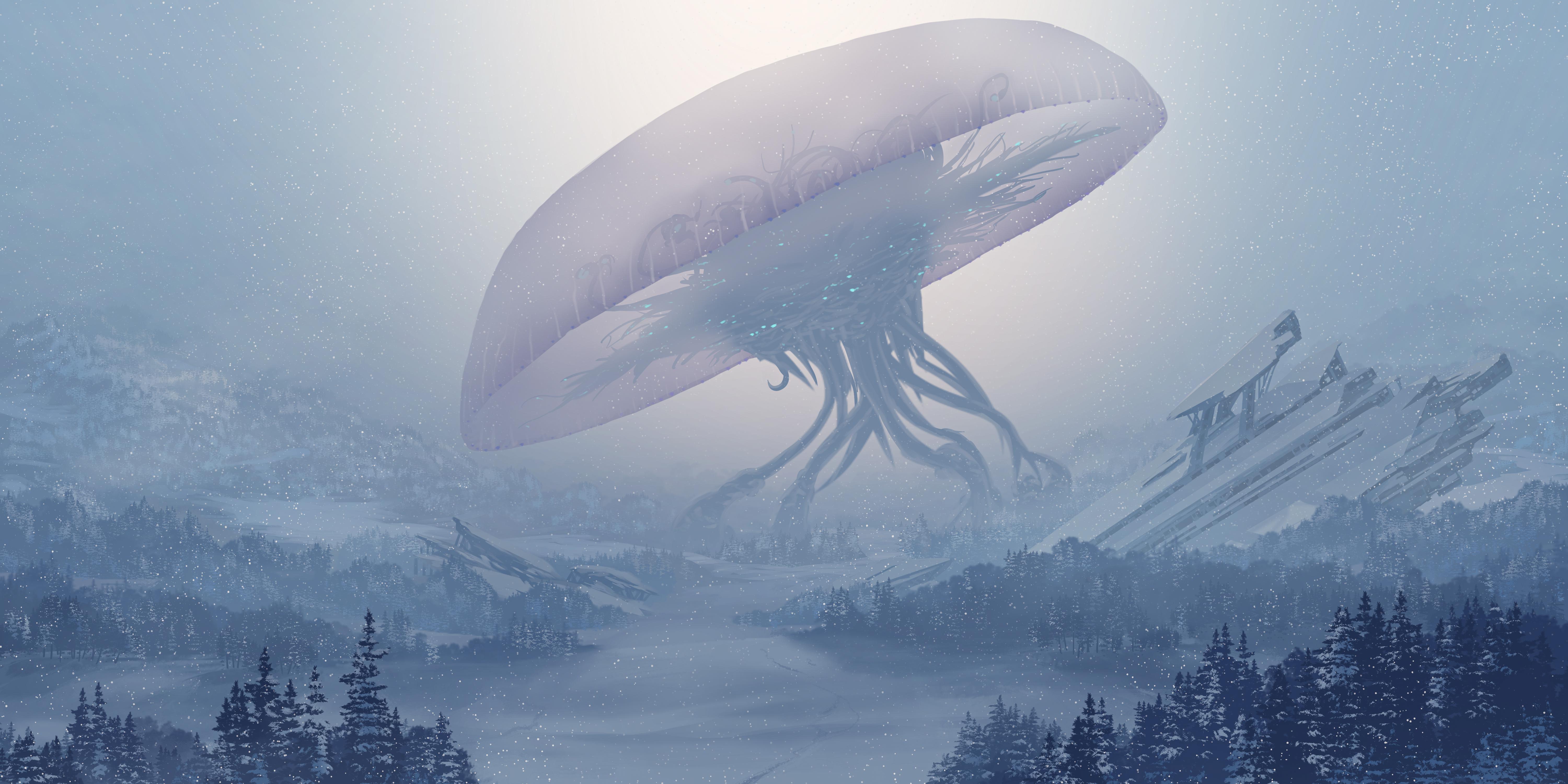 Cosmic Horror Winter Forest Snow Alien Invasion Nick Jizba 6000x3000