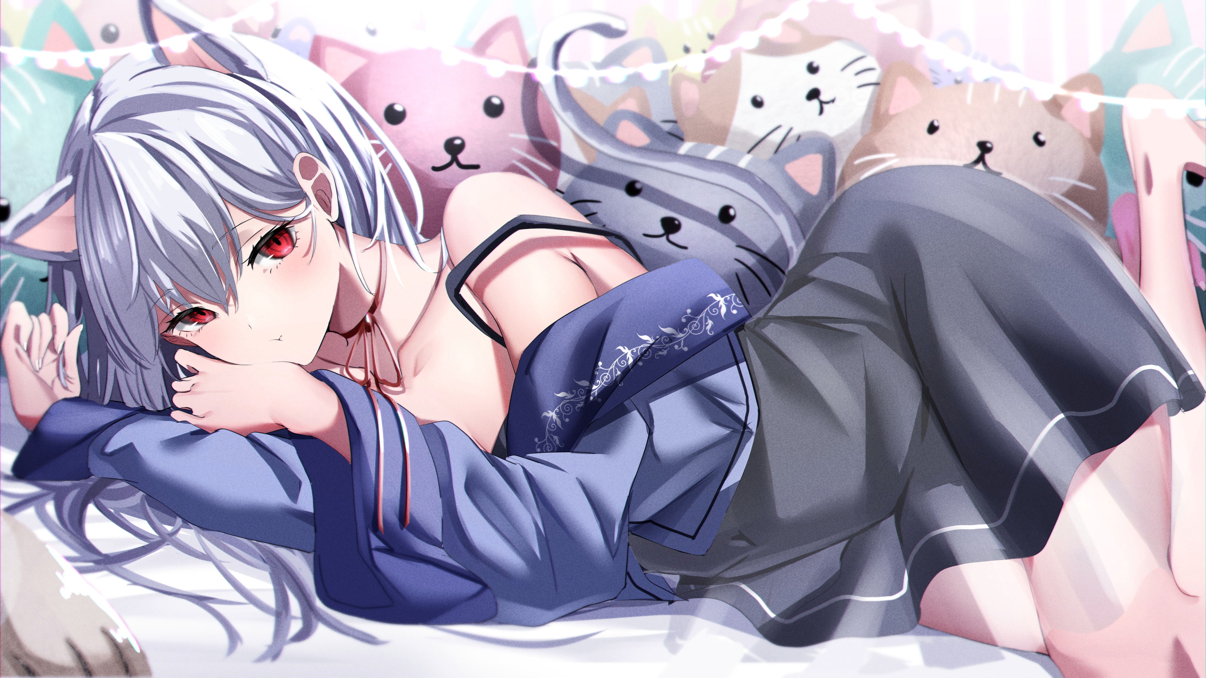 Anime Anime Girls Animal Ears Red Eyes Looking At Viewer 3982x2238