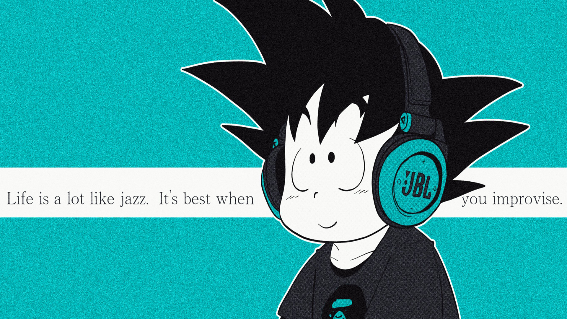 Son Goku Kid Goku Headphones Music Sound Jazz Dragon Ball Text 1920x1080