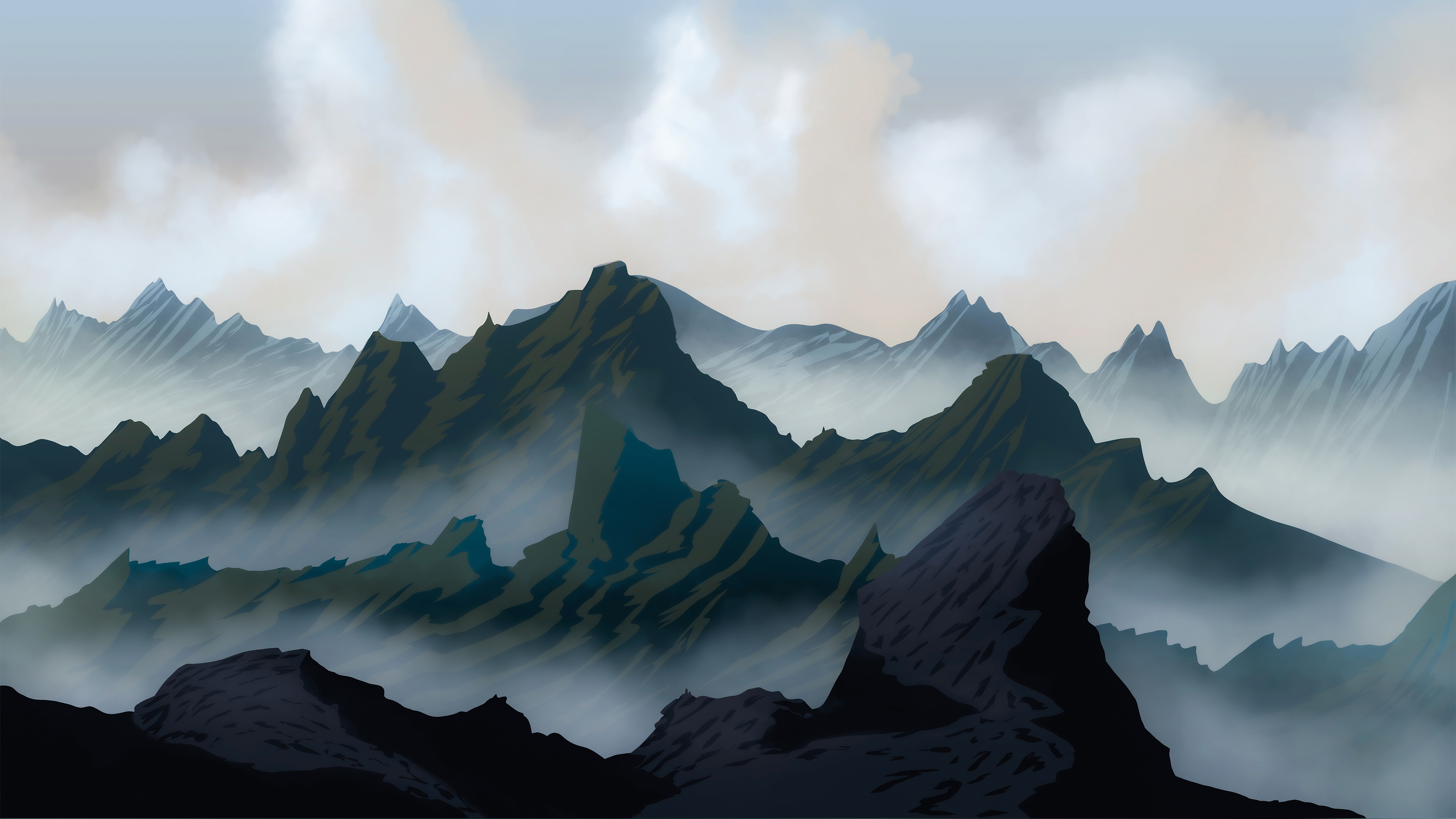 Mountains Clouds Atmosphere Landscape Painting 3841x2160