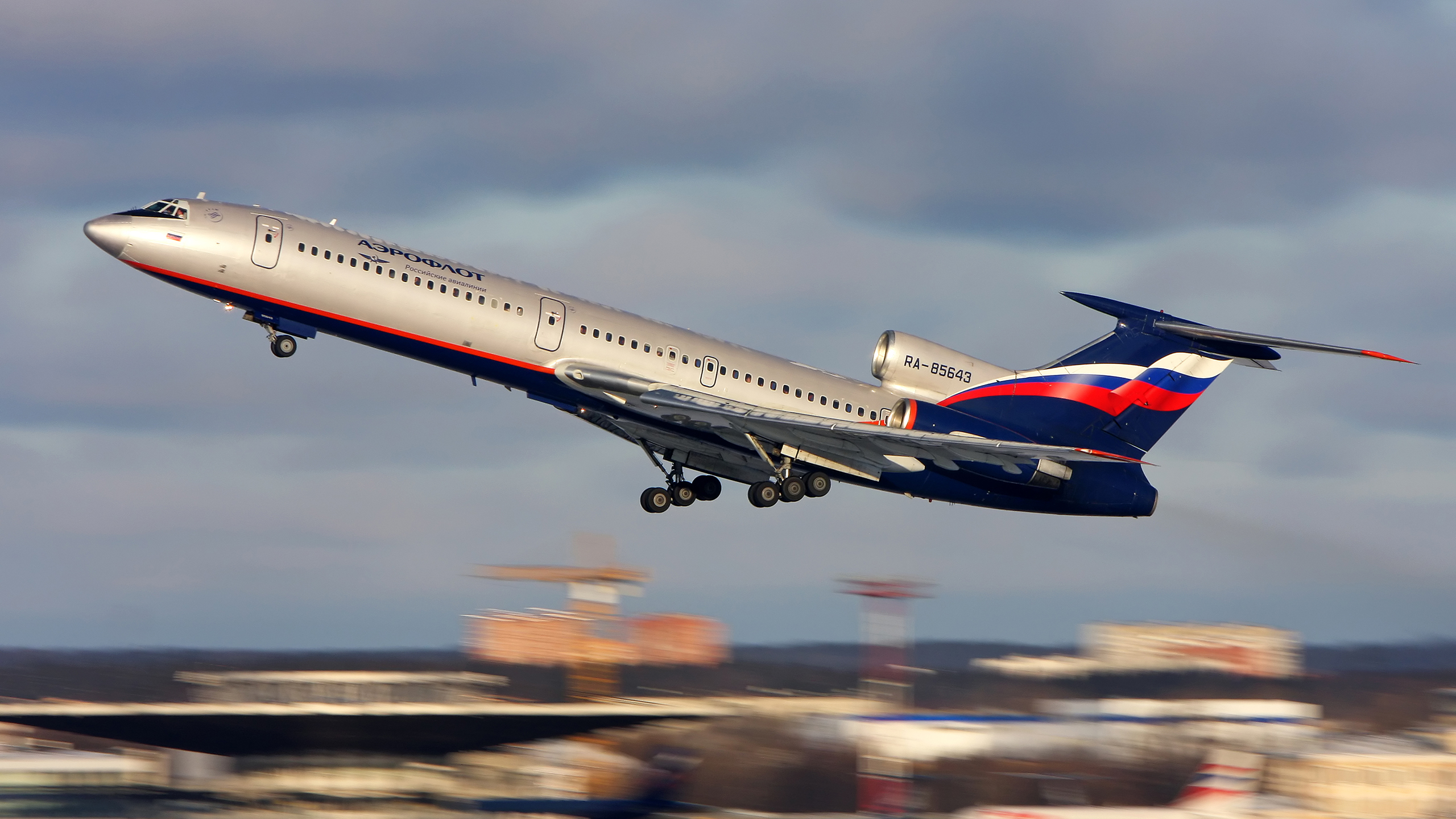 Tupolev Tu 154 Aircraft Passenger Aircraft Airline Take Off Motion Blur Vehicle 2560x1440