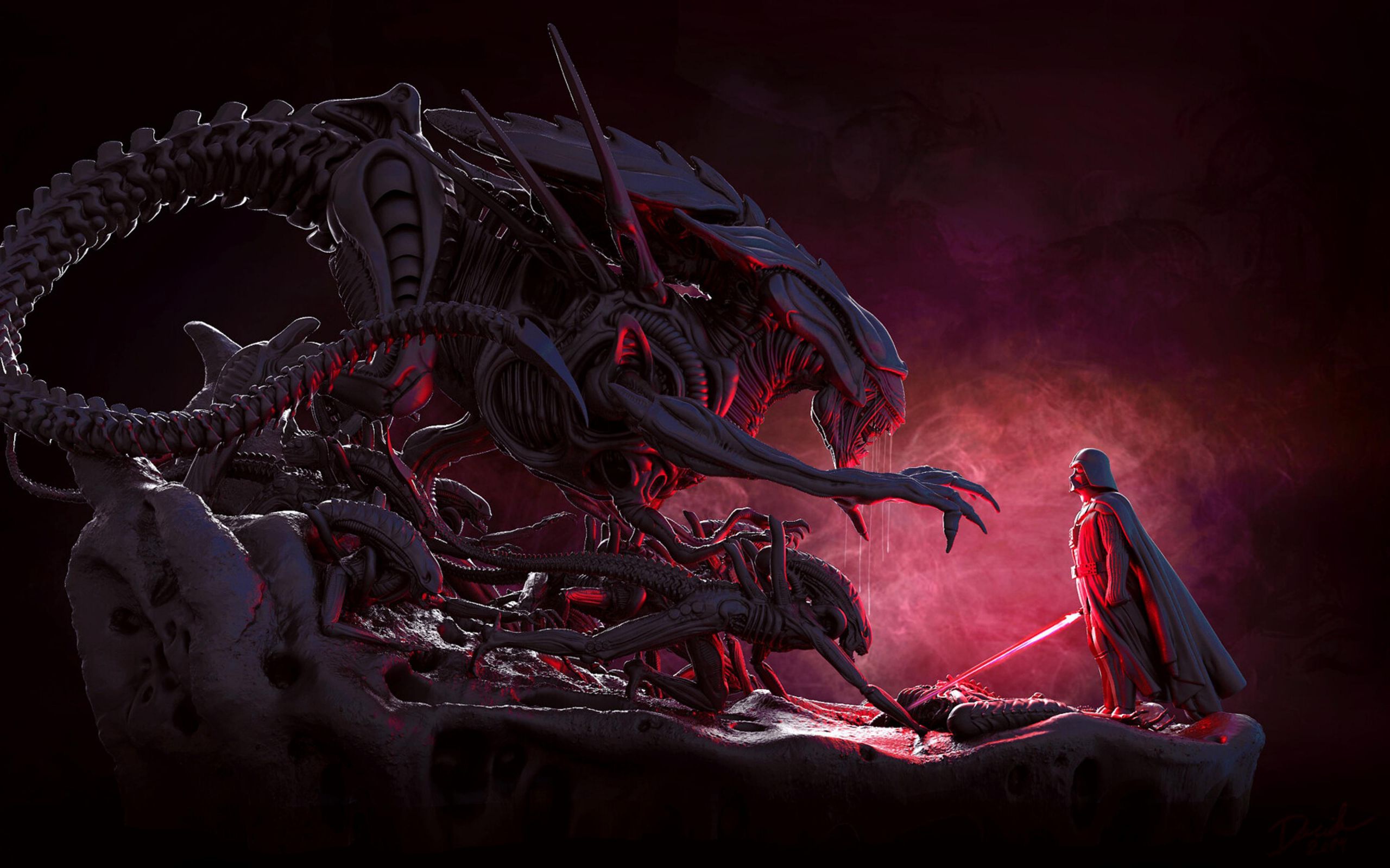 Darth Vader Alien Movie Star Wars Lightsaber Dark Fantasy Art Artwork Creature 2560x1600