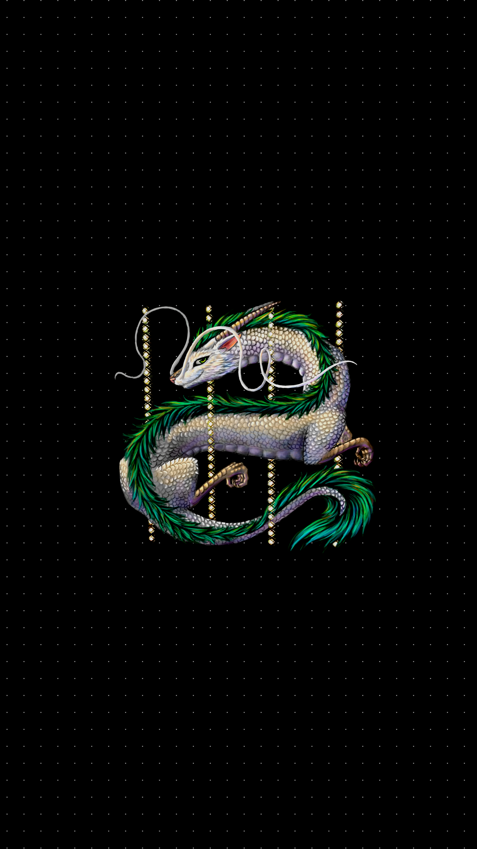 Dragon Spirited Away Dark Dark Background Haku Dots Whiskers 1943x3456